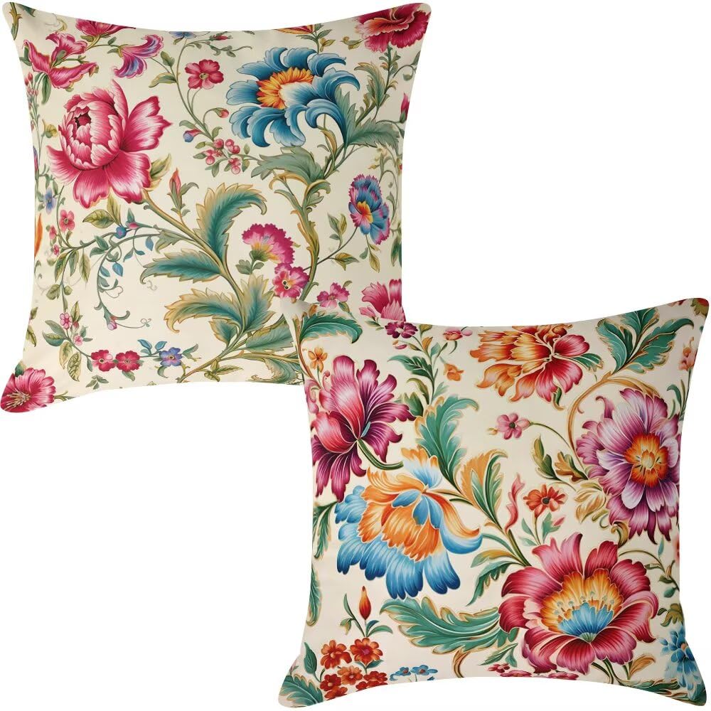 Federe Cuscini Divano 60x60 cm Federe Morbido Copricuscini Fiori in Velluto, 2 Pezzi Copri Cuscini per Divano Piante Quadrati Decorativi Federa Cuscino Boho per Camera da Letto Soggiorno (IU21)