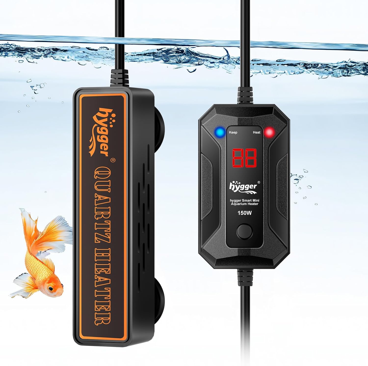 hygger Smart Mini Aquarium Heater 50W for 8-16 Gallons, Desktop Betta Submersible Fish Tank Heater with Intelligent Temperature Control and 5 Safety Protections