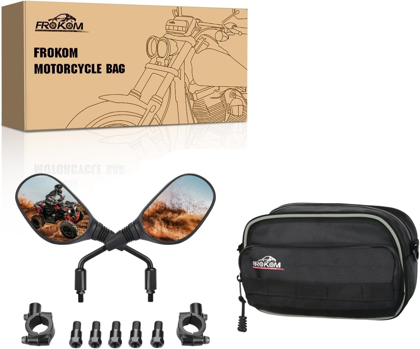 Frokom Motorcycle Mirrors and Motorcycle Handlebar Bag