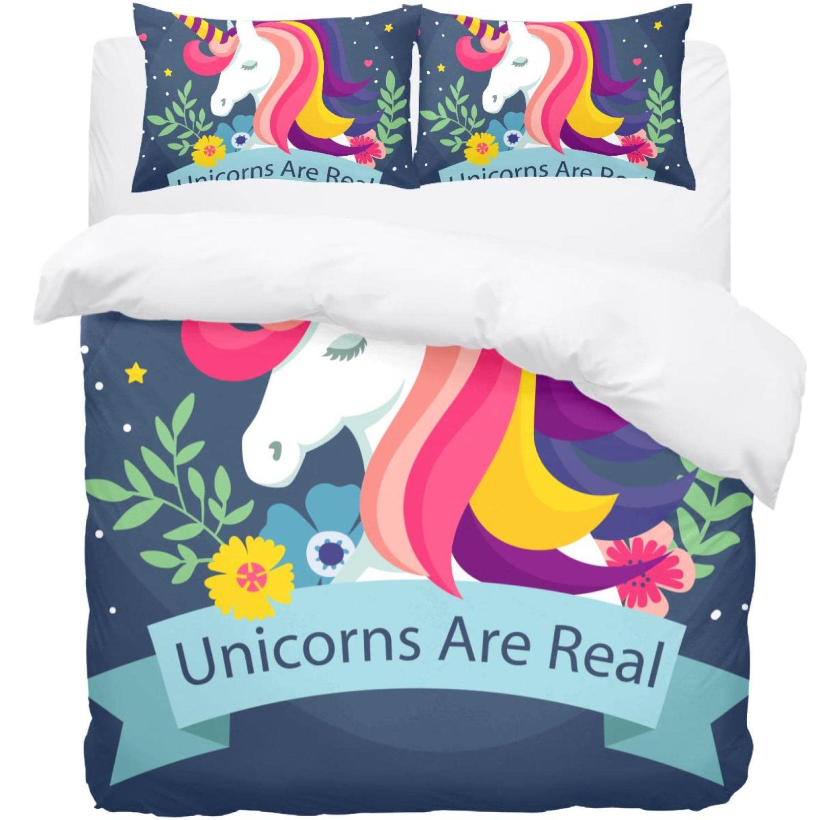 Parure de lit licorne magique housse de couette anti-plis pour lit enfant
