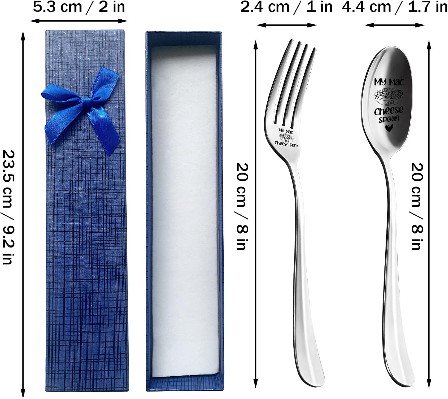 2 Pieces My Mac and Cheese Stainless Engraved Spoon Fork Set, Kitchen Restaurant Long Handle Dinner Spoons and forks for Friends,Women,Sister Birthday Cheese macaroni Lovers Christmas Gifts