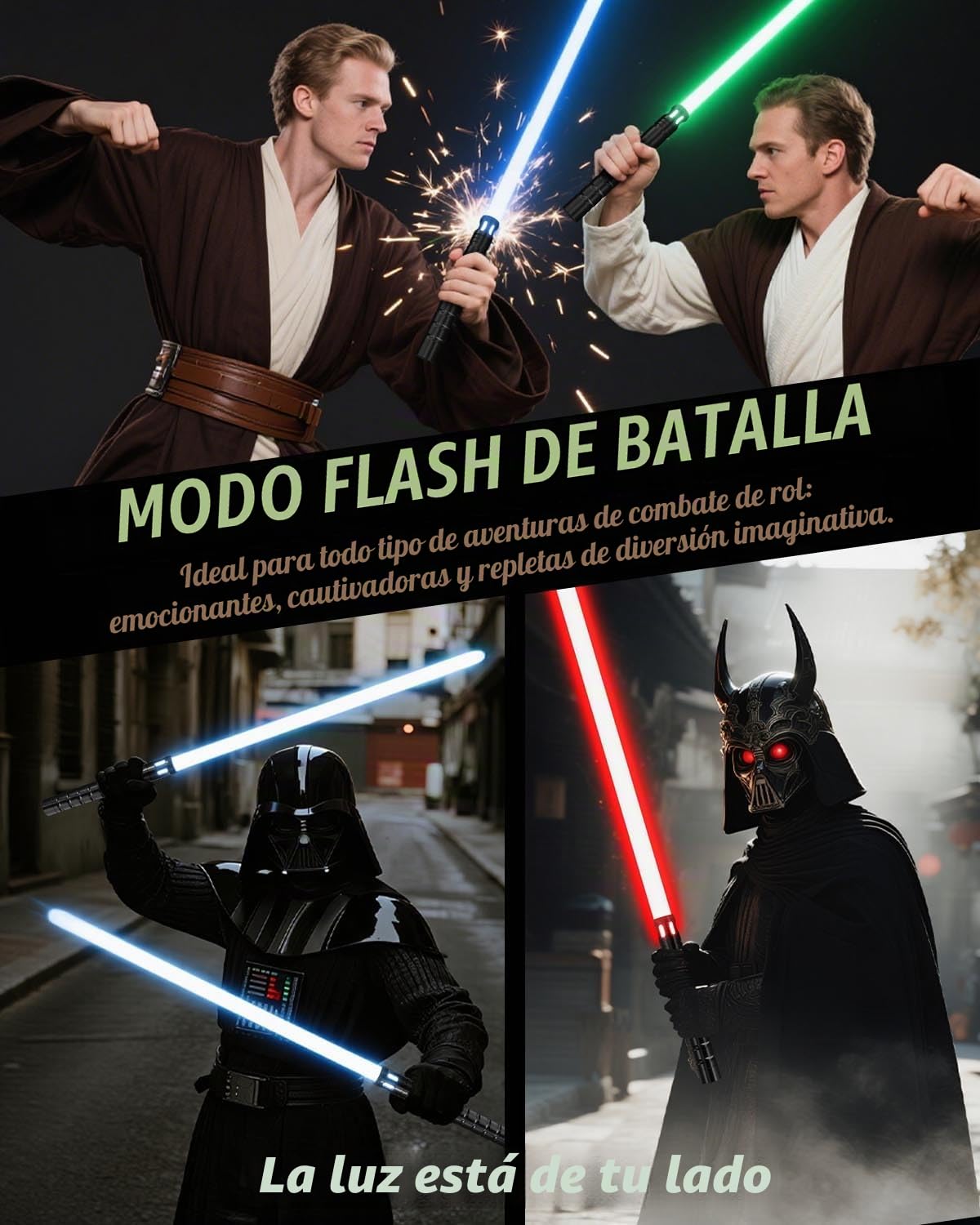 Sabre Laser, Sable Laser Niño con 15 colores, Duelo de sable láser para 4 modos y sonidos, Sable Laser Niños con carga USB-C, Ya sea que la fuerza esté contigo(2.0) 2PC)