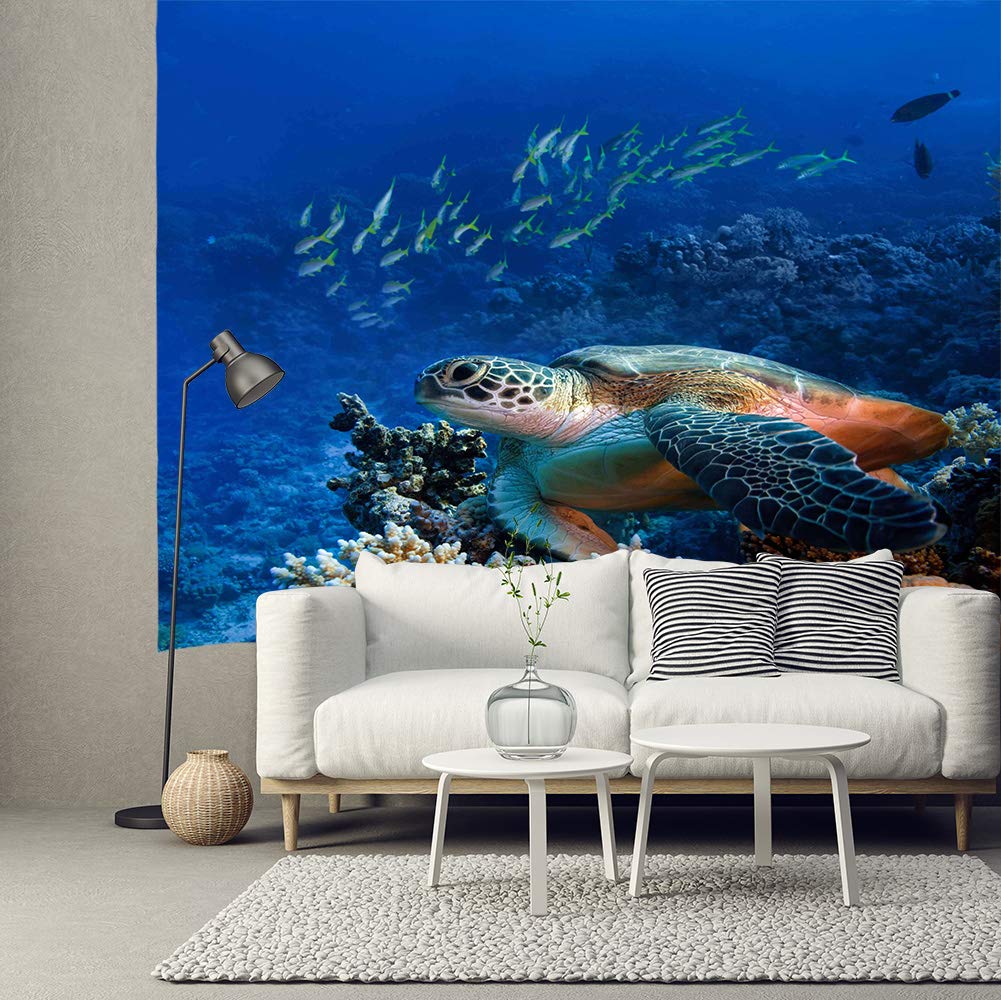 HIYOO Home Bottom Sea Turtles Tapestry Wall Hanging, Ocean Sea Underwater World Seabed Coral Reef Wall Tapestry, Nature Art Tapestries Decor For Dorm Bedroom Living Room, Wall Background 80"W x 60"L