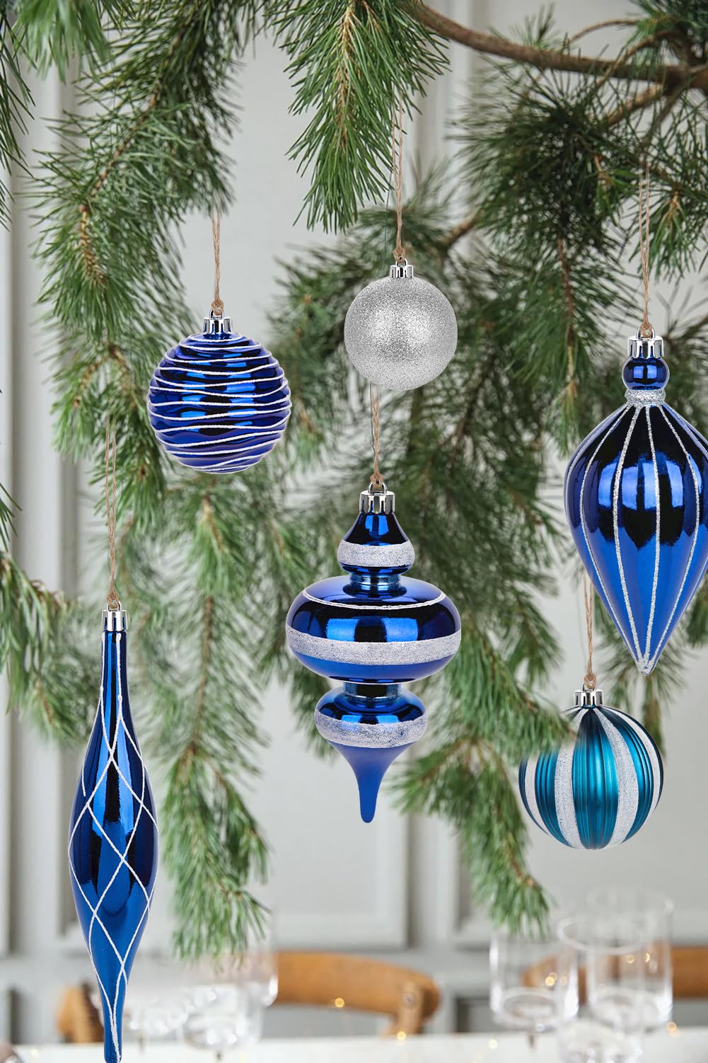 Weihnachtskugel-Ornament-Set, groß, bruchsicher, Kunststoff, dekorative Kugeln mit Hand-Hilfe-Geschenkboxen für Weihnachtsbaum, Hochzeit, Party, Urlaub, Silber, Blau, 32-teilig