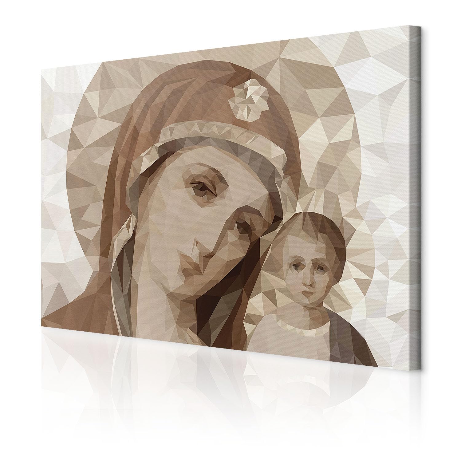 decomonkey Quadri Moderni Soggiorno Madonna Madre Dio, 1 pezzo, 120x80 cm | Tela strutturata su telaio in legno, decorazione da parete, vergine, maria, santa, sacro, beige, Quadro Stampa su Tela