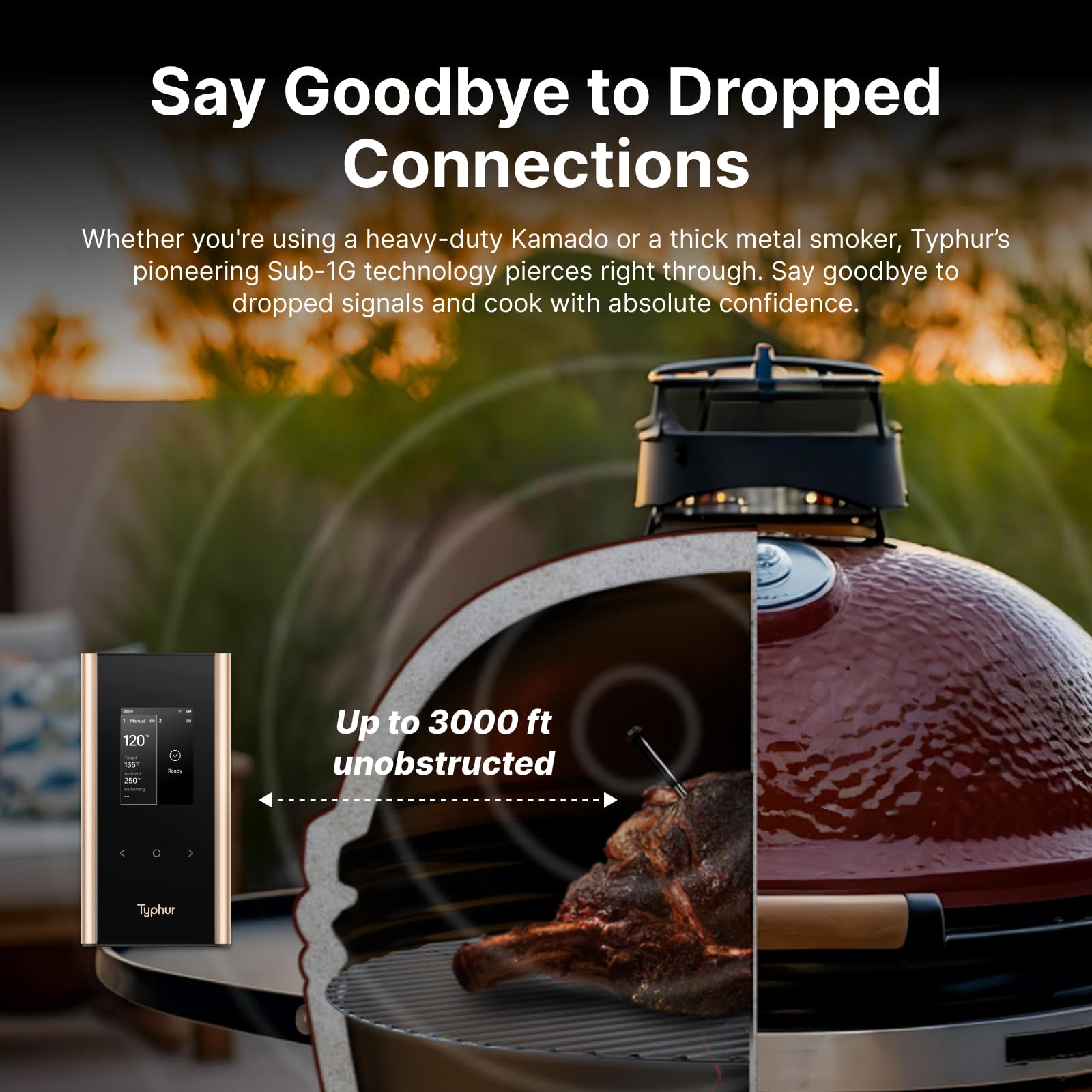 Typhur Sync Gold Double thermomètre à viande WiFi sans fil avec étui de transport, 2 sondes fines, 6 capteurs, signal 10 fois plus fort, précision ± 0,-15 °C, base intelligente, lecture fiable pour