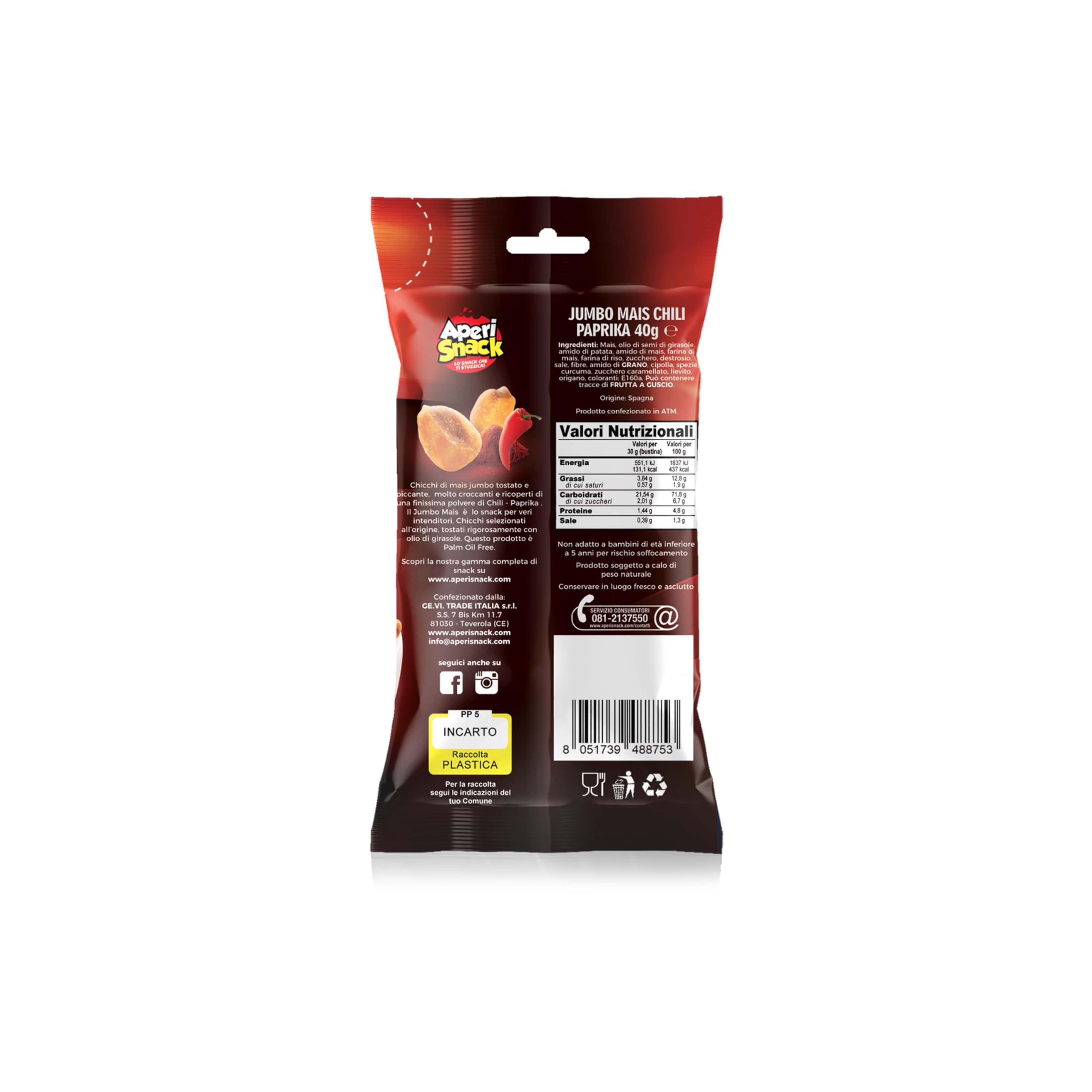 Aperisnack® - AP04.007.17 - Mais Jumbo Chili Snack Box 14 Monoporzioni da 25g Snack Tascabili