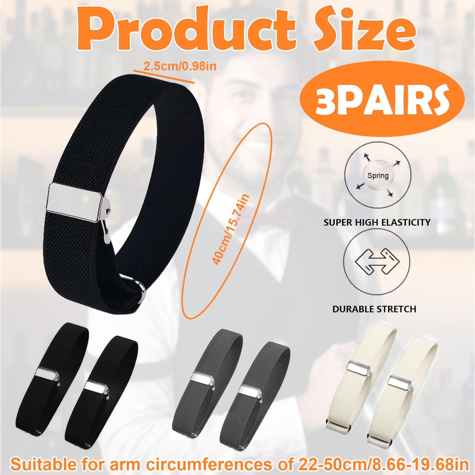Set di 6 Elastici per Maniche Camicia Regolabili in Metallo Resistente ed Elastico Flessibile, Accessorio per Abbigliamento Uomo e Donna, Ideale per Lavoro, Cerimonie, Uso Quotidiano