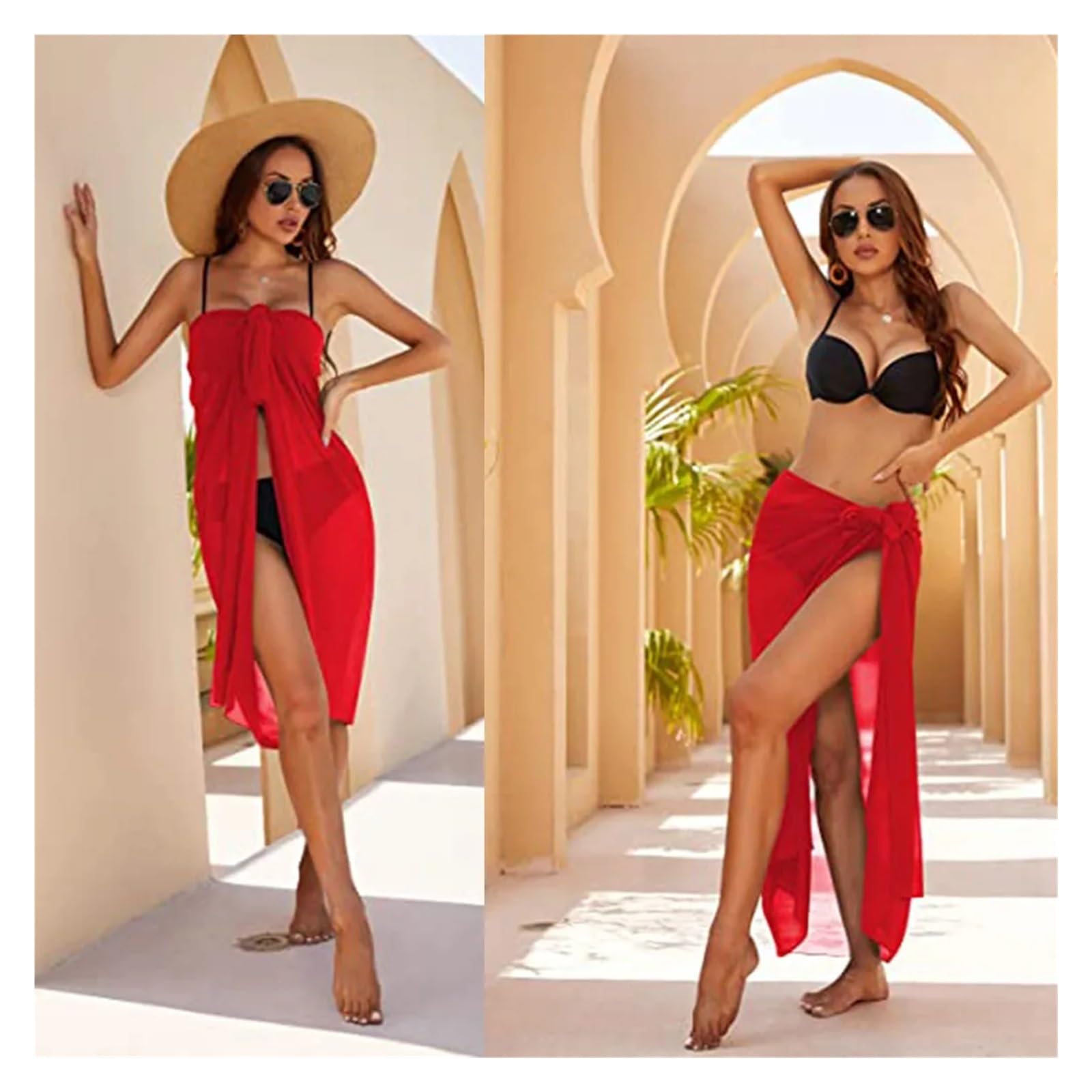 Falda Corta Larga De Playa for Mujer | Pareo Traje de baño Encubrimientos Verano Bikini Wrap Bufanda transparente for encubrimientos de trajes de baño