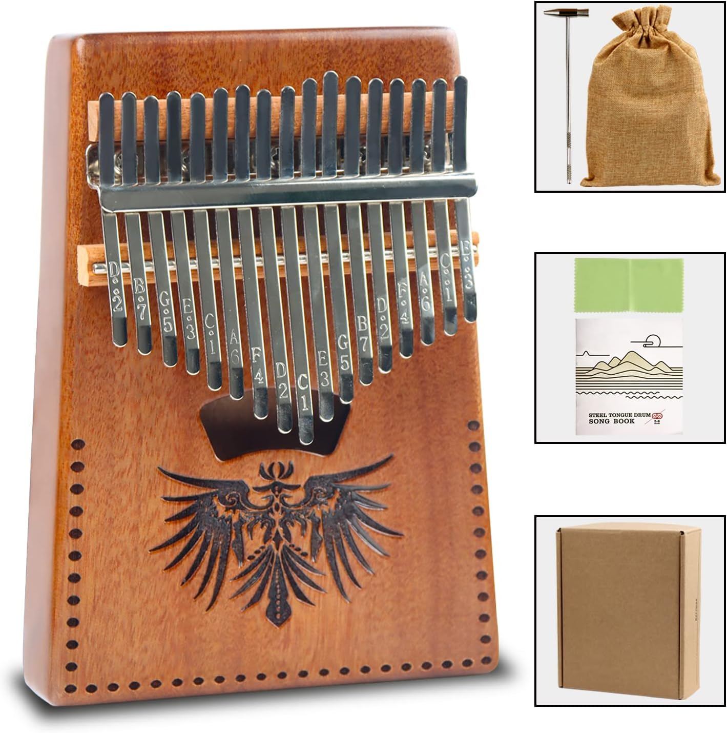 REGIS Kalimba 17-Key Thumb Piano with Instruction Book and Tuning Hammer ，Portable Personal Musical Instrument， Beginners to Professionals (Beige)
