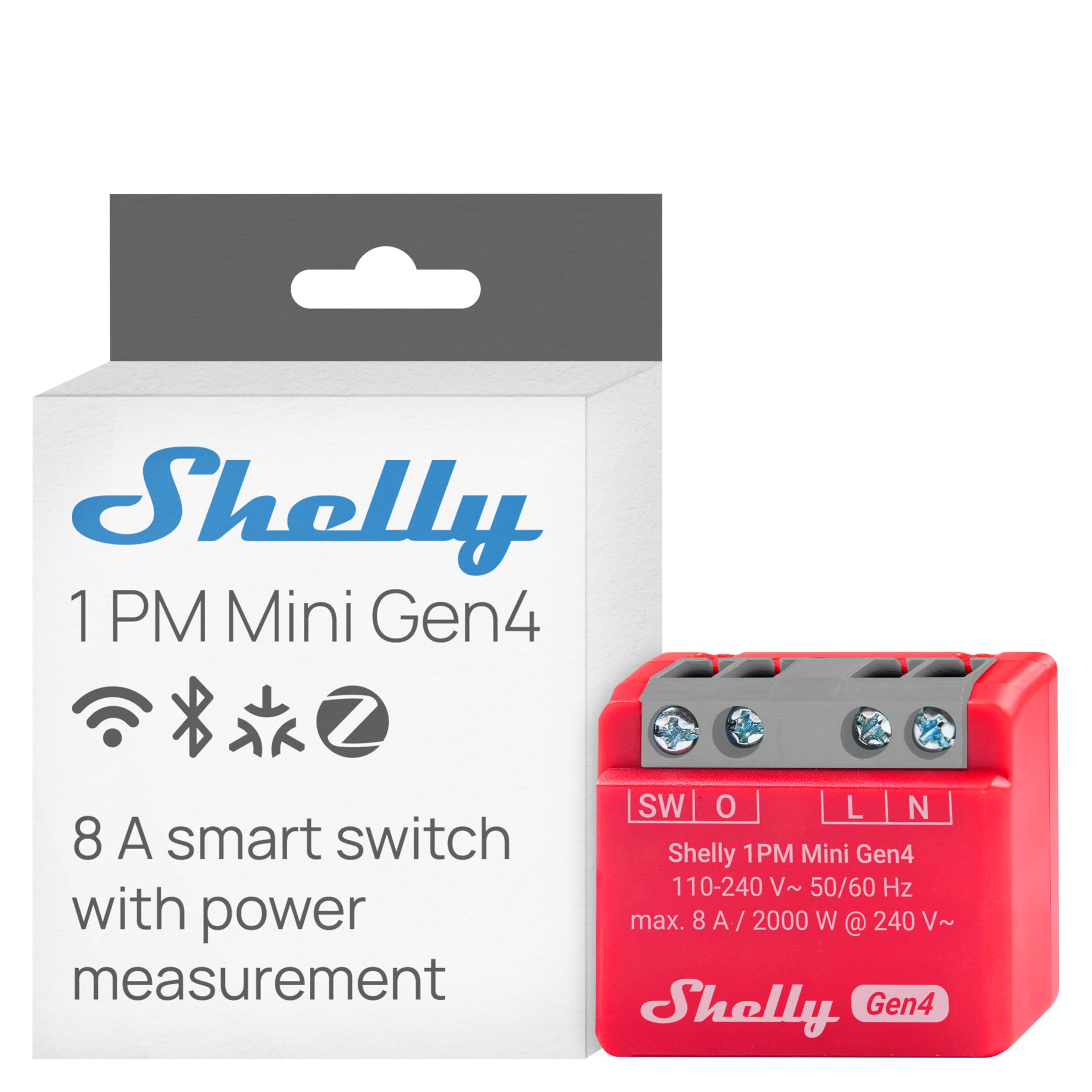 Shelly Shelly 1PM Mini Gen4, WLAN-betriebener Smart-Relaisschalter, 8A, Leistungsmessung, Hausautomation, Fernsteuerung, Kein Hub Erforderlich, Alexa, Apple HomeKit & Google Home, Zigbee & Matter (1 Stück)