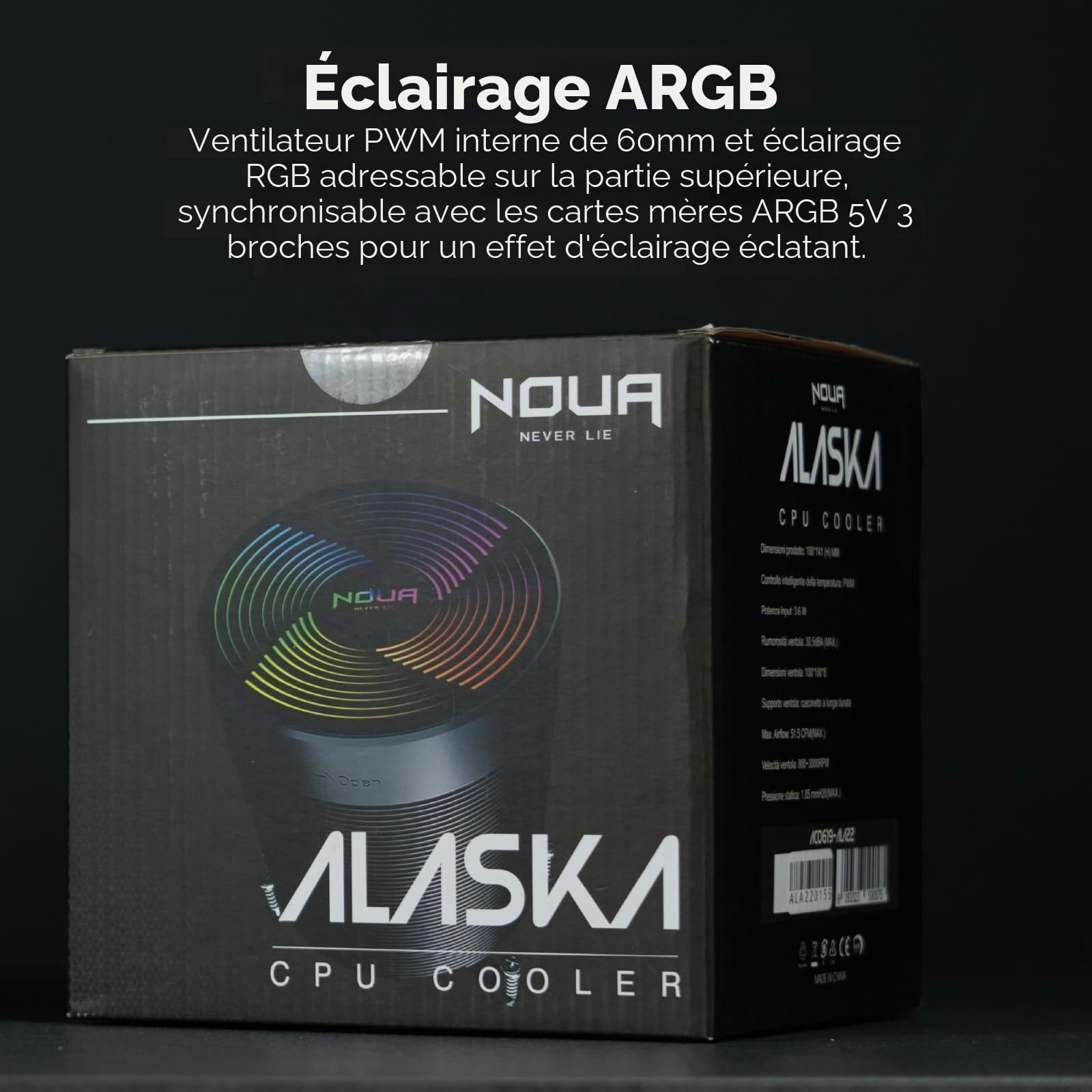 Noua Alaska RGB Addressable 5 V ADD-RGB Dissipateur de chaleur TDP 150 W 5 Heatpipes Cooler Ventilateur PWM 60 mm Compatible pour CPU i7/i5/i3 1200 1155 1151 1150 1366 et AM4 AM3 AM2