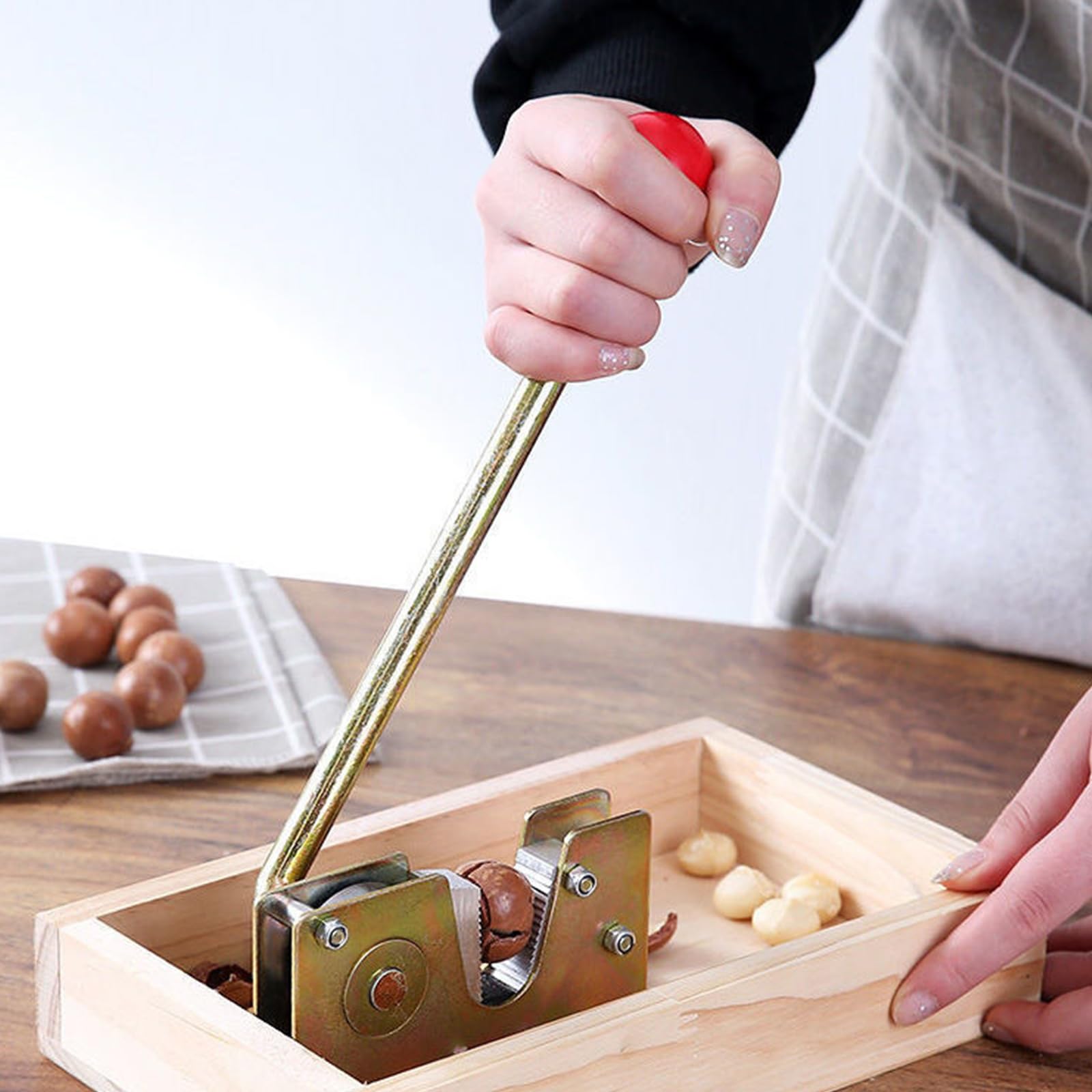 Casse-Noix avec Base en Bois Pratiques avec Compartiment De Rangement pour Les Amateurs Cuisine Outil en Plastique