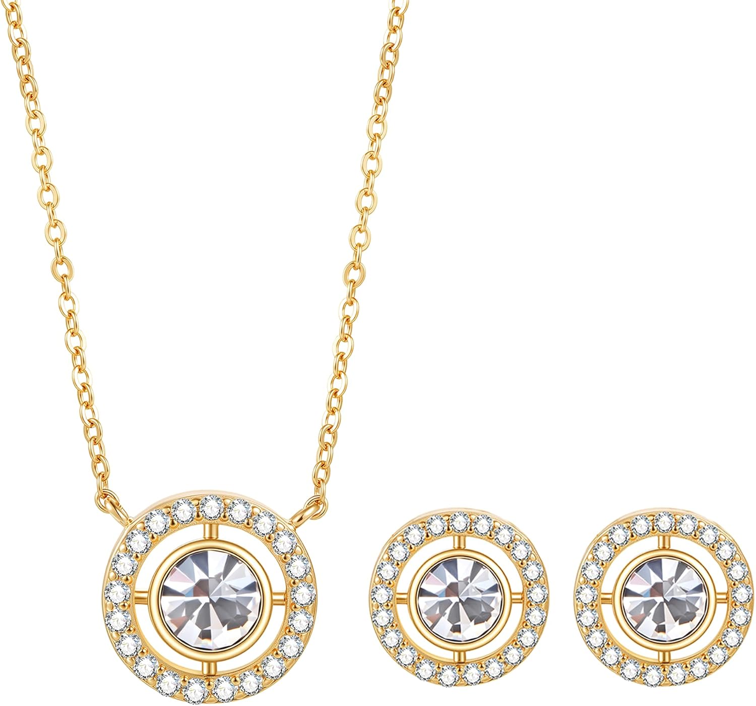 COBI Jewelry Set for Women, 18K Gold & Rhodium Plated CZ Necklace & Earrings, Clover Halo Infinity Solitaire Feather Designs, Dainty Crystal Pendant Sets, Trendy Fashion Gifts for Her