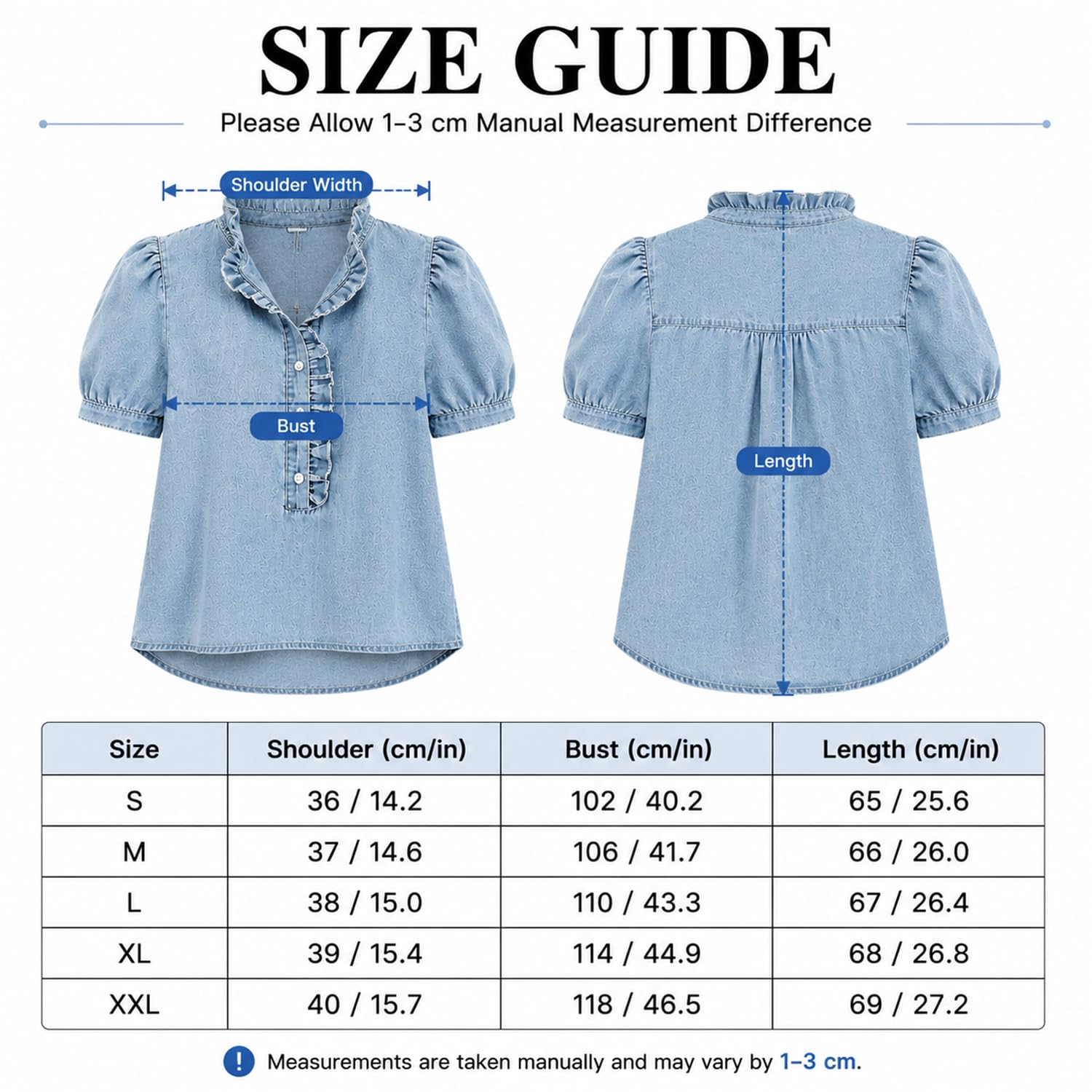 Camisa Vaquera para Mujer Estilo Y2K con Volantes, Blusa de Verano con Mangas abullonadas, Top Holgado de Cuello en V y Manga Corta para Uso Diario