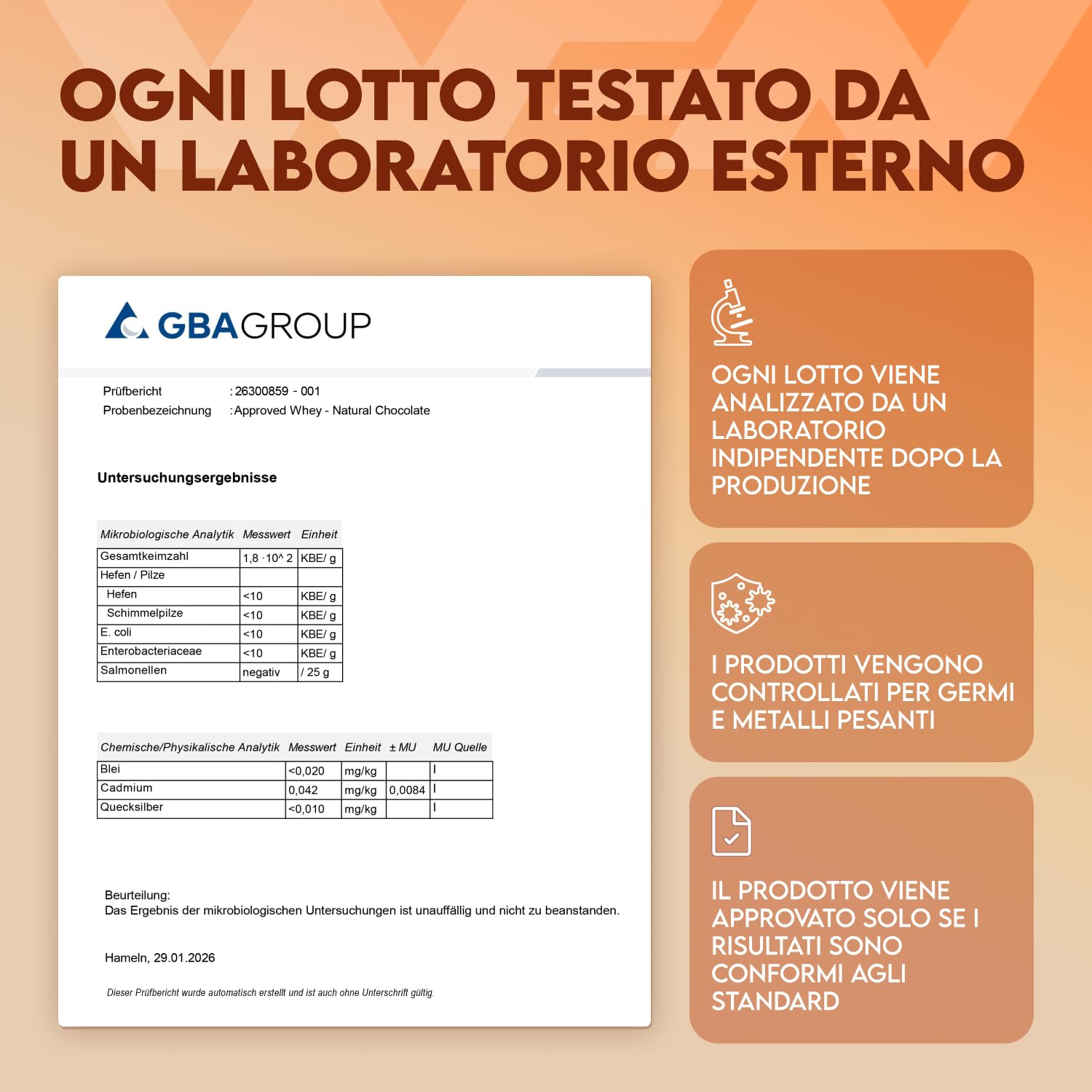 WFN Approved Whey Proteine in Polvere – Natural Chocolate – Senza Edulcoranti e Senza Zuccheri Aggiunti – 1 kg – Con Lattasi – Prodotto e Testato in Laboratorio in Germania