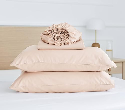 Five Looms Juego de sábanas de percal de 4 piezas, 100% algodón con bolsillo profundo de 15 pulgadas, juego de sábanas refrescantes naturales y