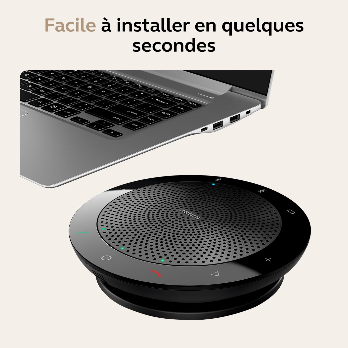 Jabra Speak 510 Haut Parleur – Enceinte Portable Conférence Certifiée Microsoft avec USB – Connectivité avec Ordinateurs Portables, Smartphones et Tablettes