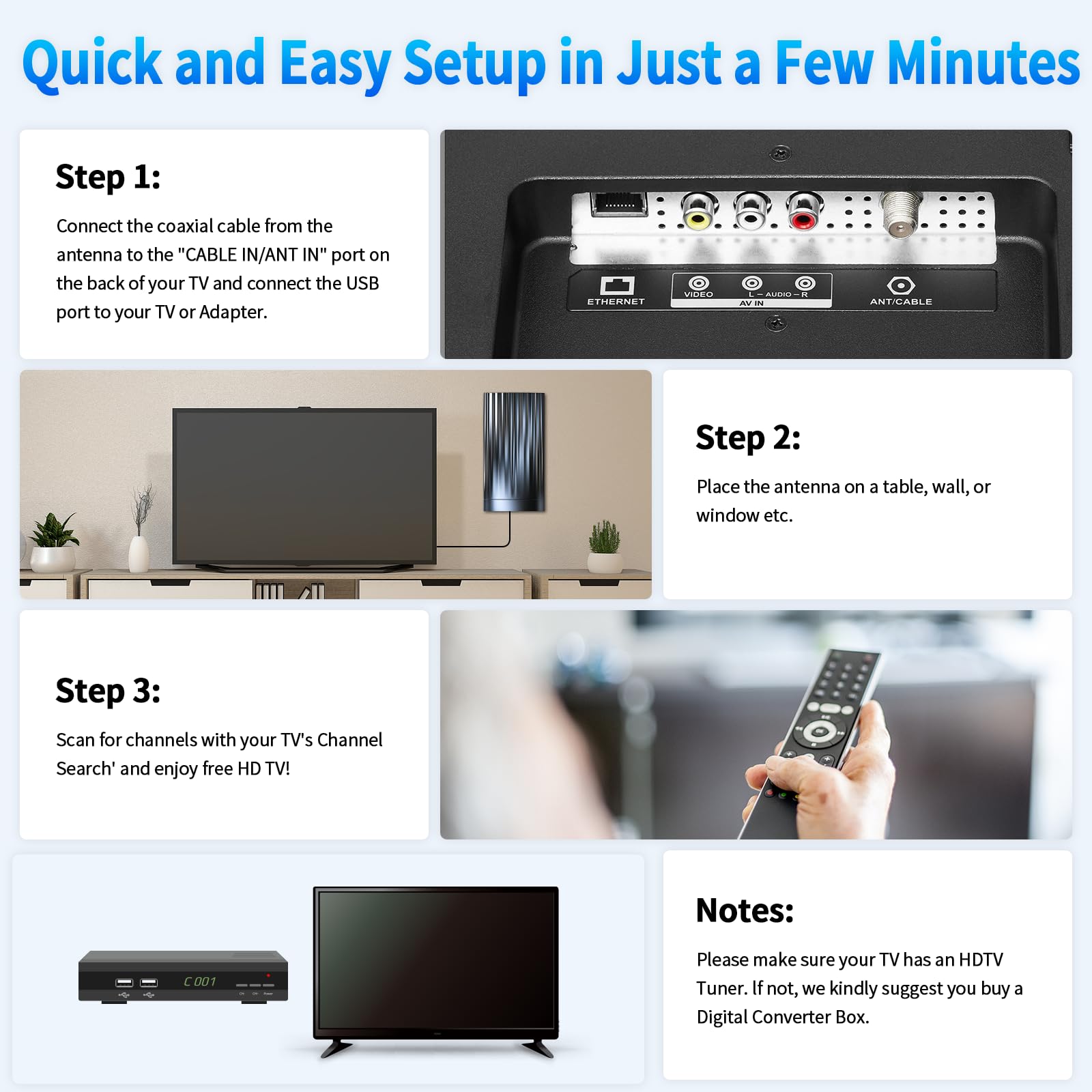 Antenna per TV da interni, antenna digitale per Smart TV all'aperto, supporto HDTV 8K 4K 1080p