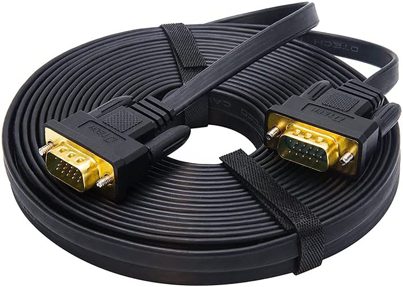 DTECH - Cavo ultrasottile, 10 metri, per monitor, piatto, per computer, cavo VGA lungo, maschio a maschio, a 15 pin, cavo SVGA standard nero