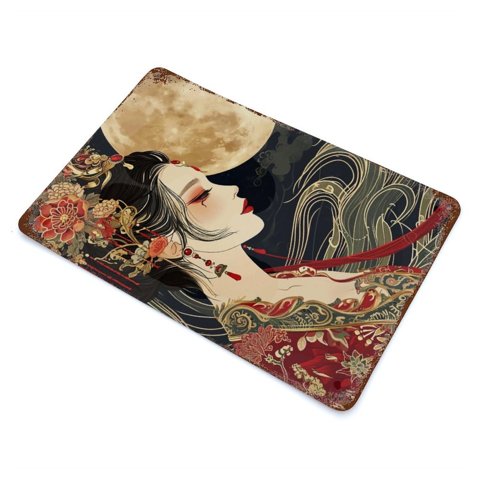 Garage Style Geisha Japanese Vintage Rust Metal Sign 11.8"x7.9", Industrial Home Decor for Bar And Workshop