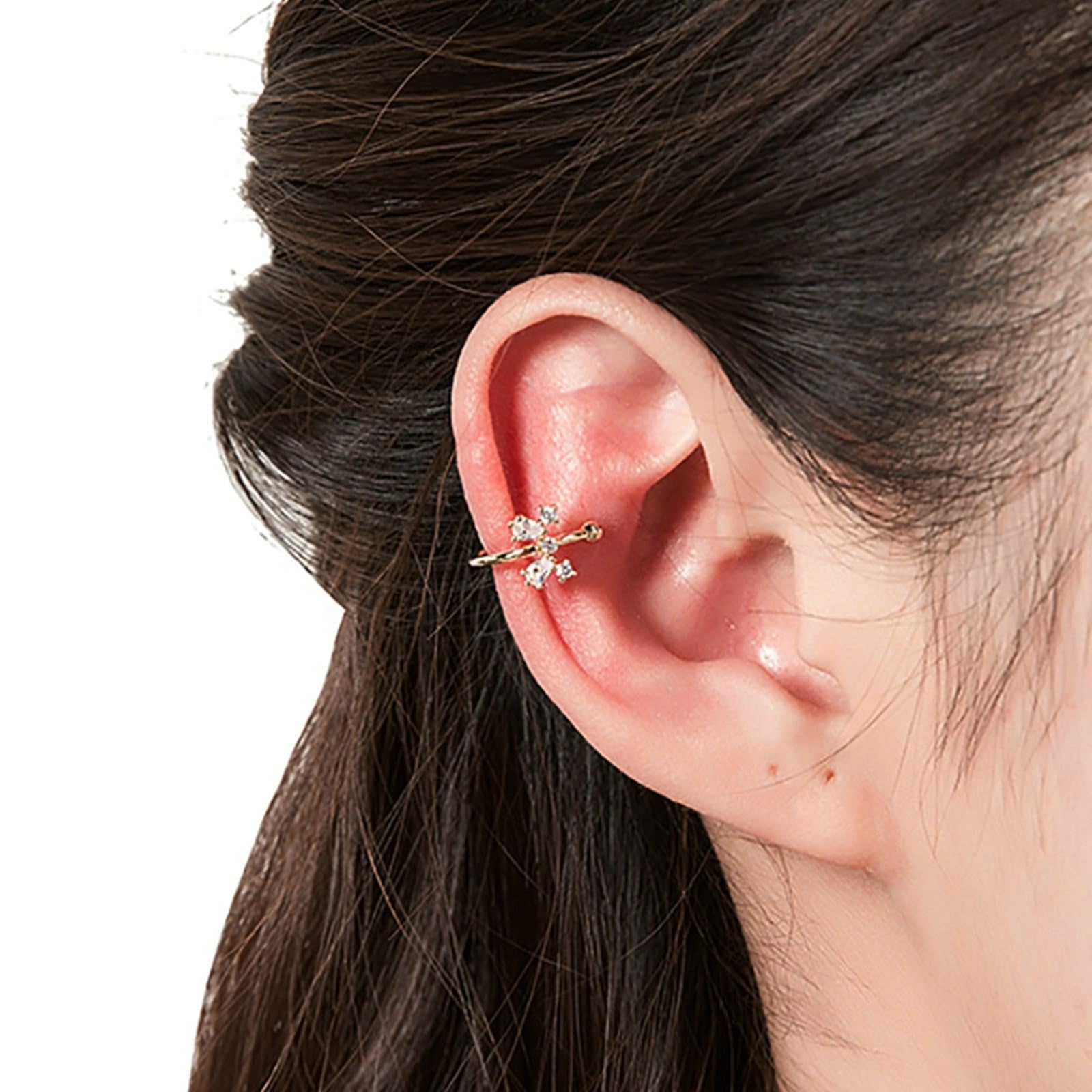 KnBoB Ohrringe Ohne Ohrloch Damen 18 Karat Weißgold 750 Schmetterling Moissanit Ear Cuff Edelstein Schmuck