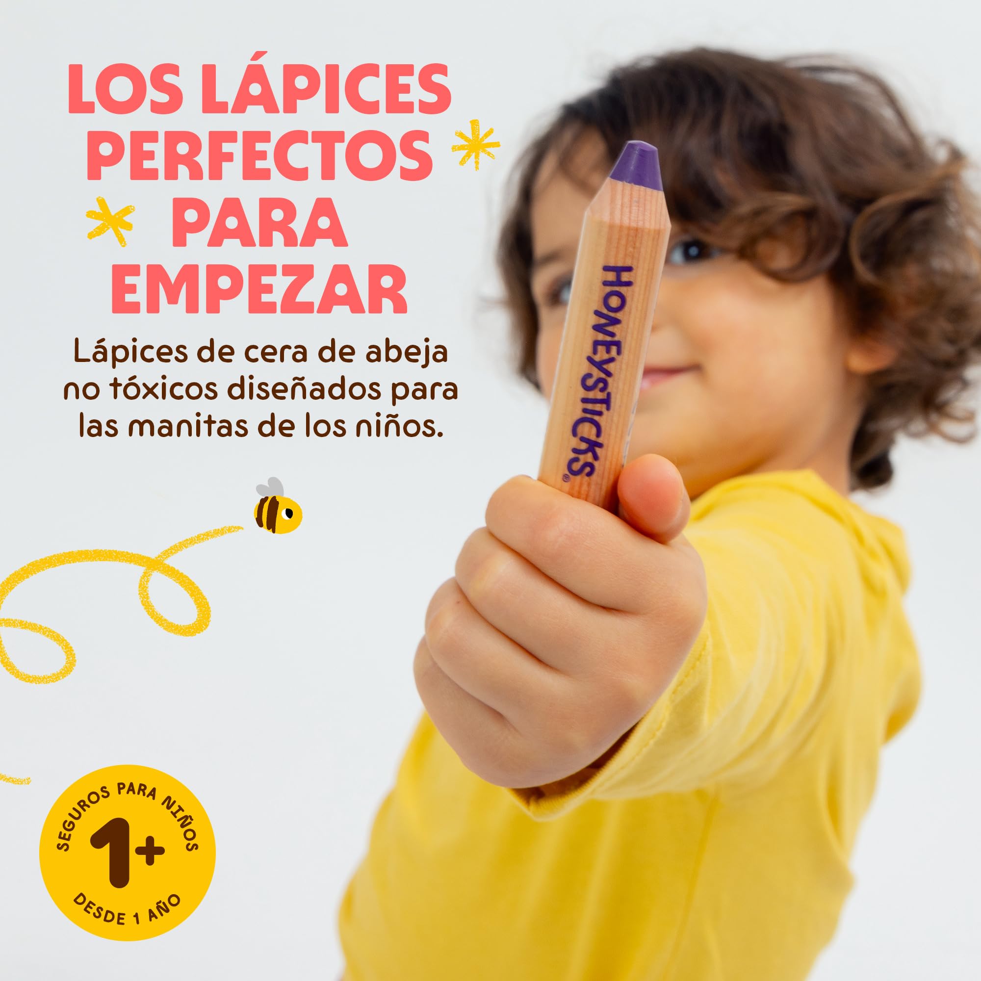 Honeysticks Little Learner Lápices de Colores de Cera para Niños Jumbo, Pack de 8 – Mis Primeros Lápices con Núcleo de Cera de Abeja No Tóxica, Fácil Agarre, Colores Vivos, Para Niños de 1 a 4 Años
