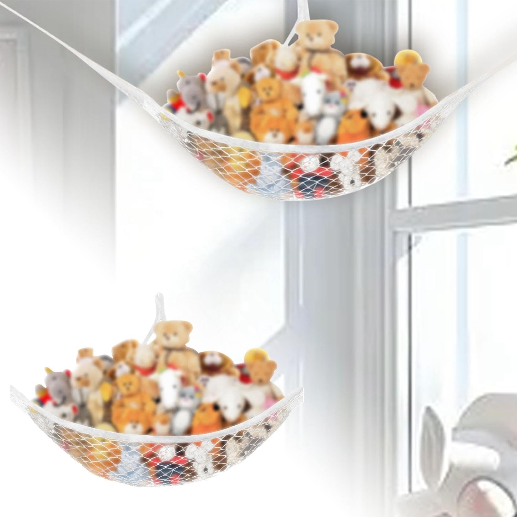 Stuffed Animal Hammock, Corner Hanging Organizer, Plush Toy Storage, Stuffed Animal Storage, Kid Bedroom Decor Boho Organizer, Easy to Hang Plushie Net for Cute Room, Bedroom & Home Decor (White)