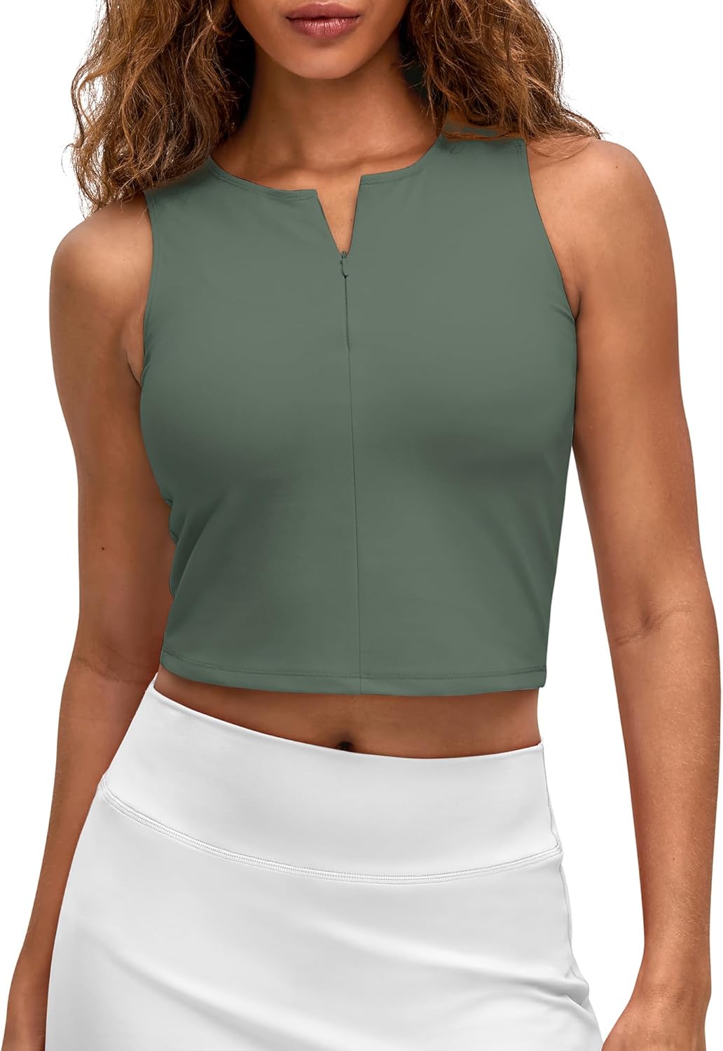 G4Free BareFeel Womens Cropped Tank Tops Half Zip Workout Athletic Shirts Sleeveless for Gym Tennis Slim Fit