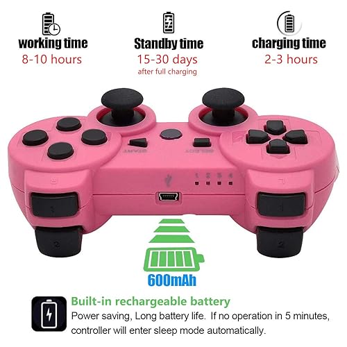 Miniatura 5 de PS3 Controller Wireless, Gaming Remote Joystick for Playstation 3 with Charger Cable Cord (Black, Pink, White, Blue)