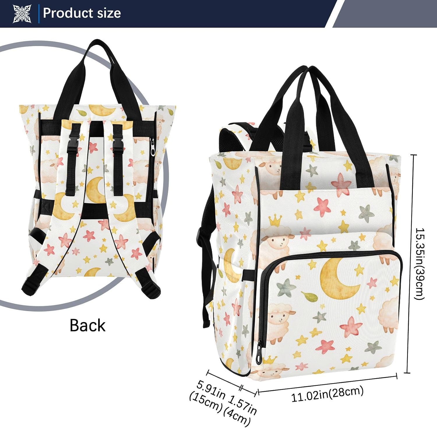 Diaper Bag Backpack Watercolor Stars Sheep Travel Diaper Bags for Women, 10L Functional Baby Changing Bag with Insulted Pockets, Stroller Straps