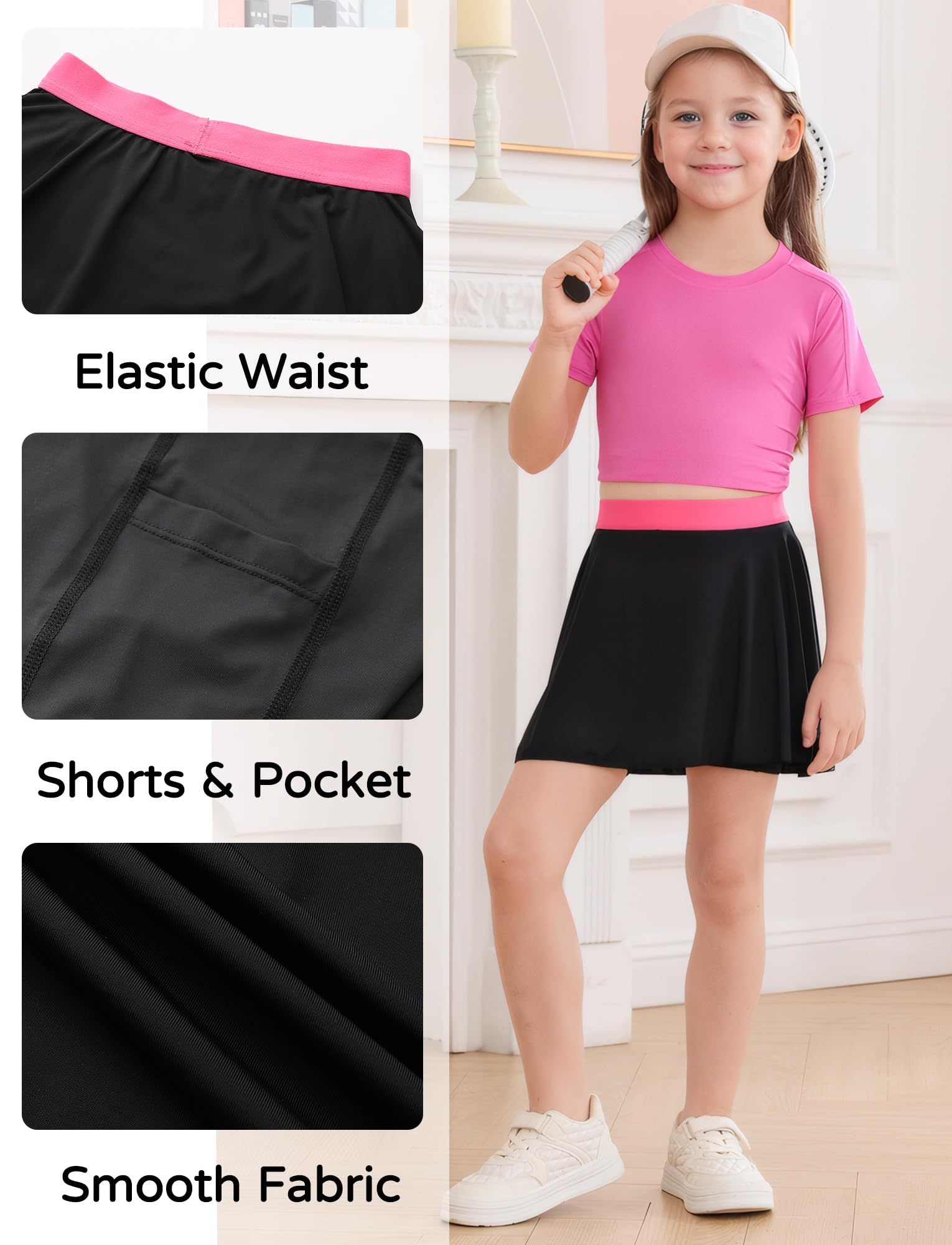 SEAUR Jupe de Tennis Fille Jupe Short de Golf Extensible Jupes de Tennis Taille Haute Fille Jupes d'école Plissée 5-11 Ans