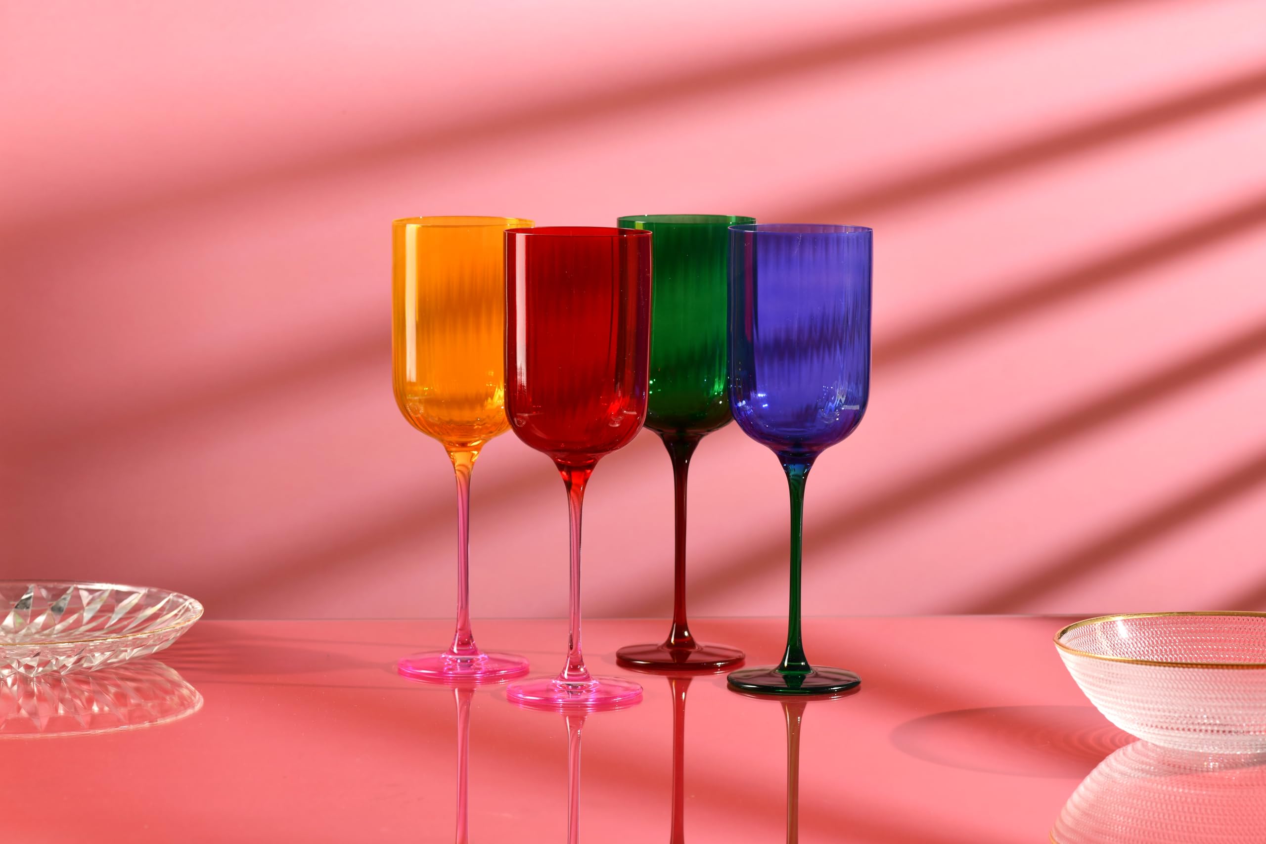 Bicchieri da vino 350 ml – set da 4 pezzi – Collezione Aurora – Realizzati a mano e colorati – Vetro di cristallo – Eleganti e moderni – Ideali come regalo