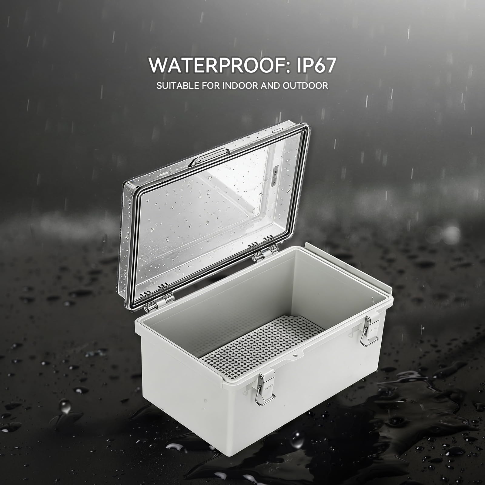 Mollom Außen-Verteilerdose mit transparenter Abdeckung（260x160x130mm） | Wasserdicht IP67, Edelstahlverschluss, Montageplatte mit Wandhalterungen für Elektroprojekte(10.2x6.3x5.1Zoll)