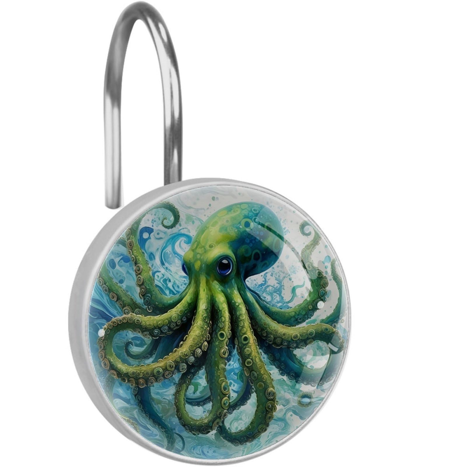 VAPOKF Decorative Shower Curtain Hook: Green Octopus Rustproof Stainless Steel Shower Curtain Ring for Bathroom - Shower Curtain Hook & Hangers - Set of 12