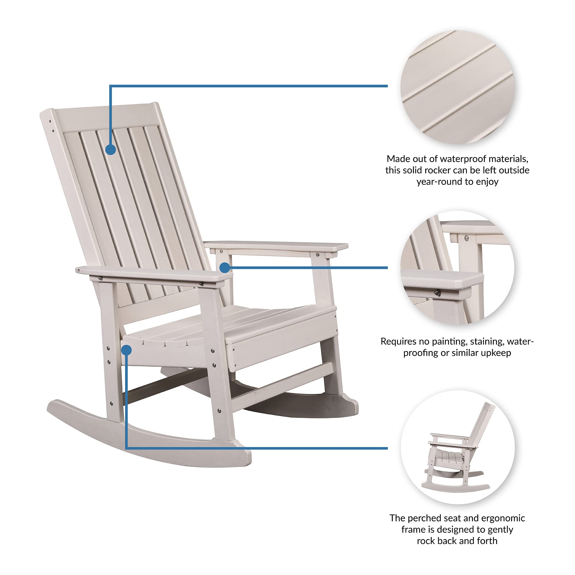 Island Umbrella Ez-Care Tek-Wood Adirondack Rocker, White