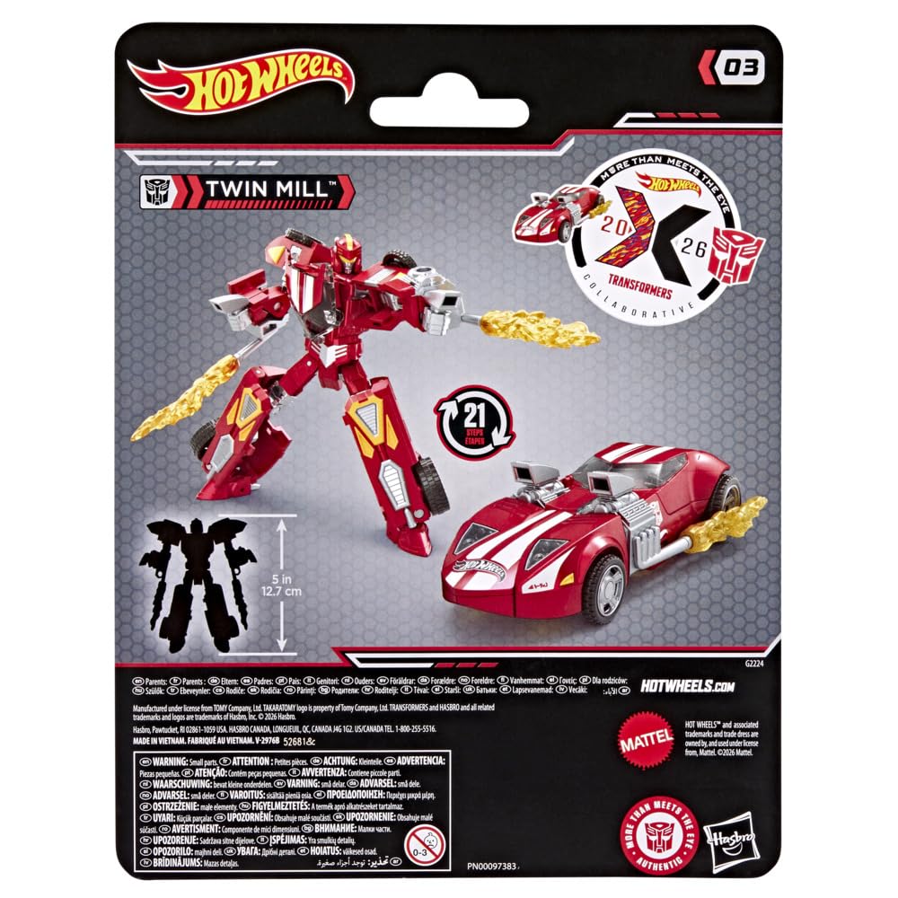 Transformers Collaborative, Hot Wheels(R) x, czerwony Twin Mill, 12,5 cm Deluxe Class Action Figure przekształcająca się z robota na samochód wyścigowy, zabawki samochodowe od 8 lat