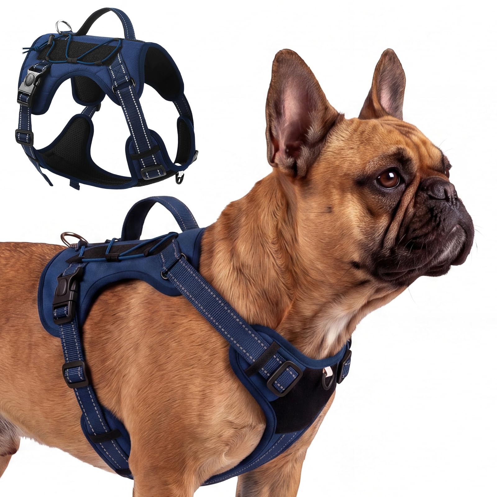 Olcyren Dog Harness, Adjustable Reflective Tactical No-Choke Dog Harness with Easy Control Handle, Comfortable Breathable Mesh Pet Vest for Small Medium Large Dogs Walking (Dark Blue, S)
