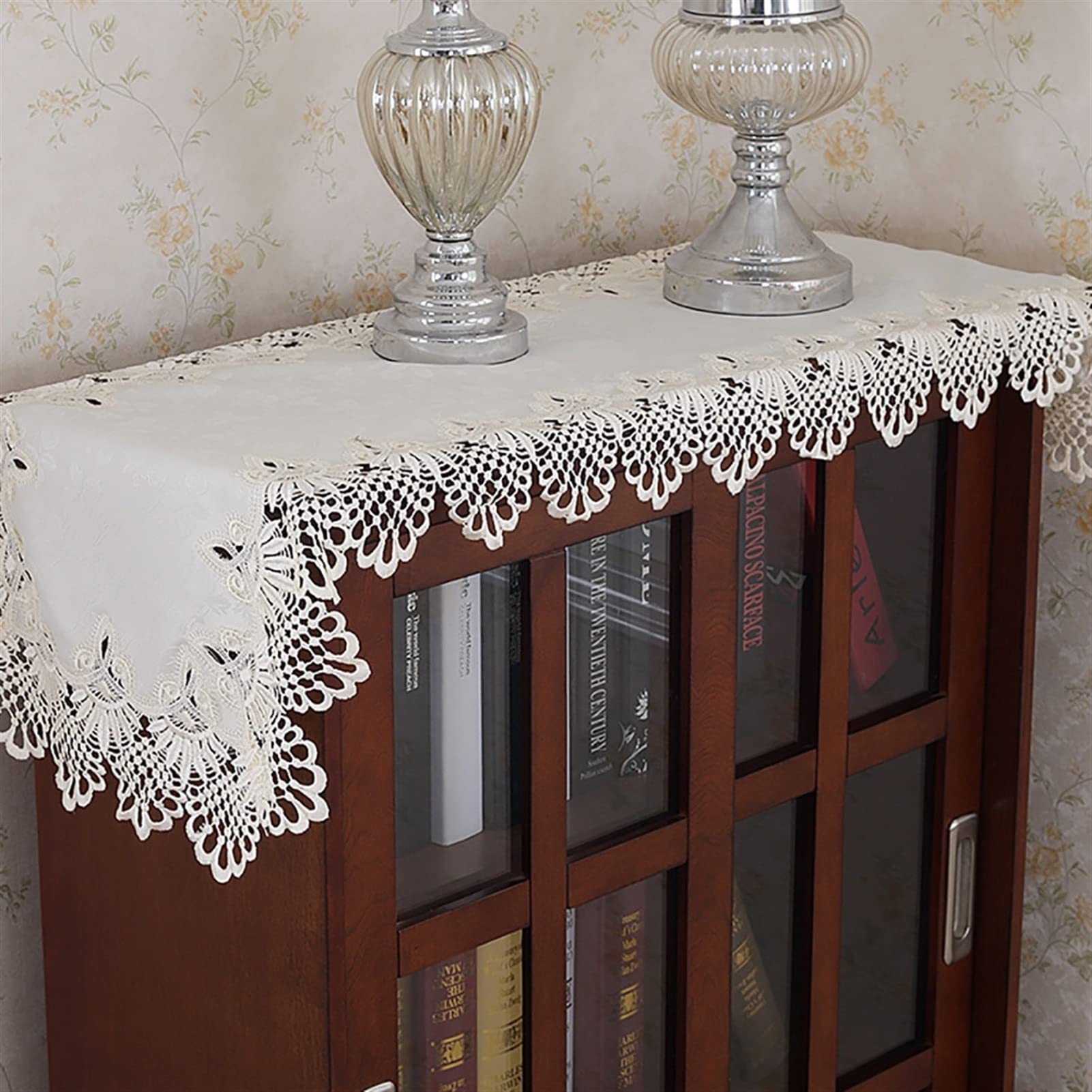 Runner da Tavola Runner da Tavola Ricamati in Pizzo Decorazione Natalizia Armadio per Tv Piano Nozze Copertura Stoffa Anno Cucina Tovaglia in Lino Di Cotone/Beige/40X180Cm