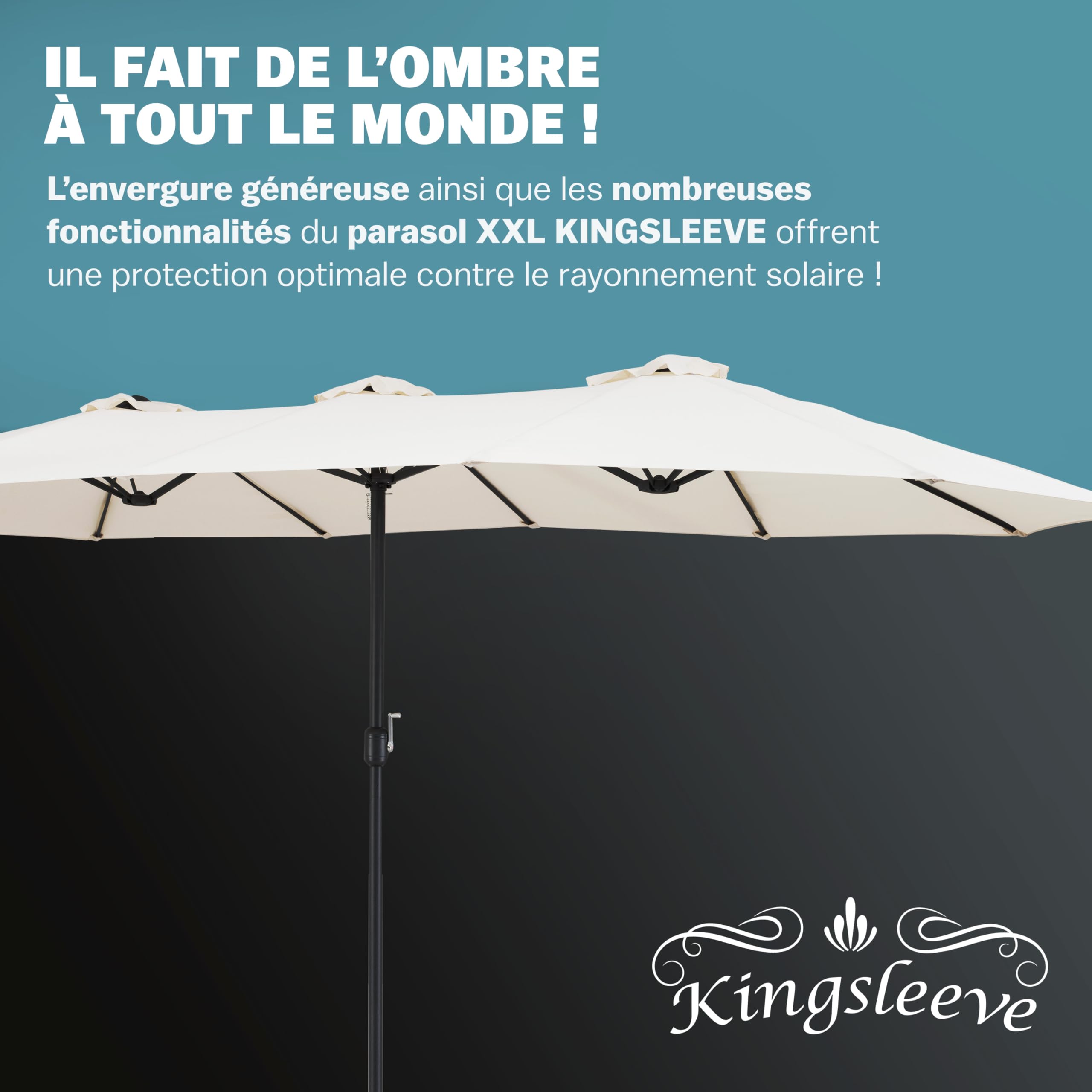 Kingsleeve® Parasol de Jardin Double XXL Protection Solaire crème 460x270cm avec manivelle Pare-Soleil avec Protection UV40+