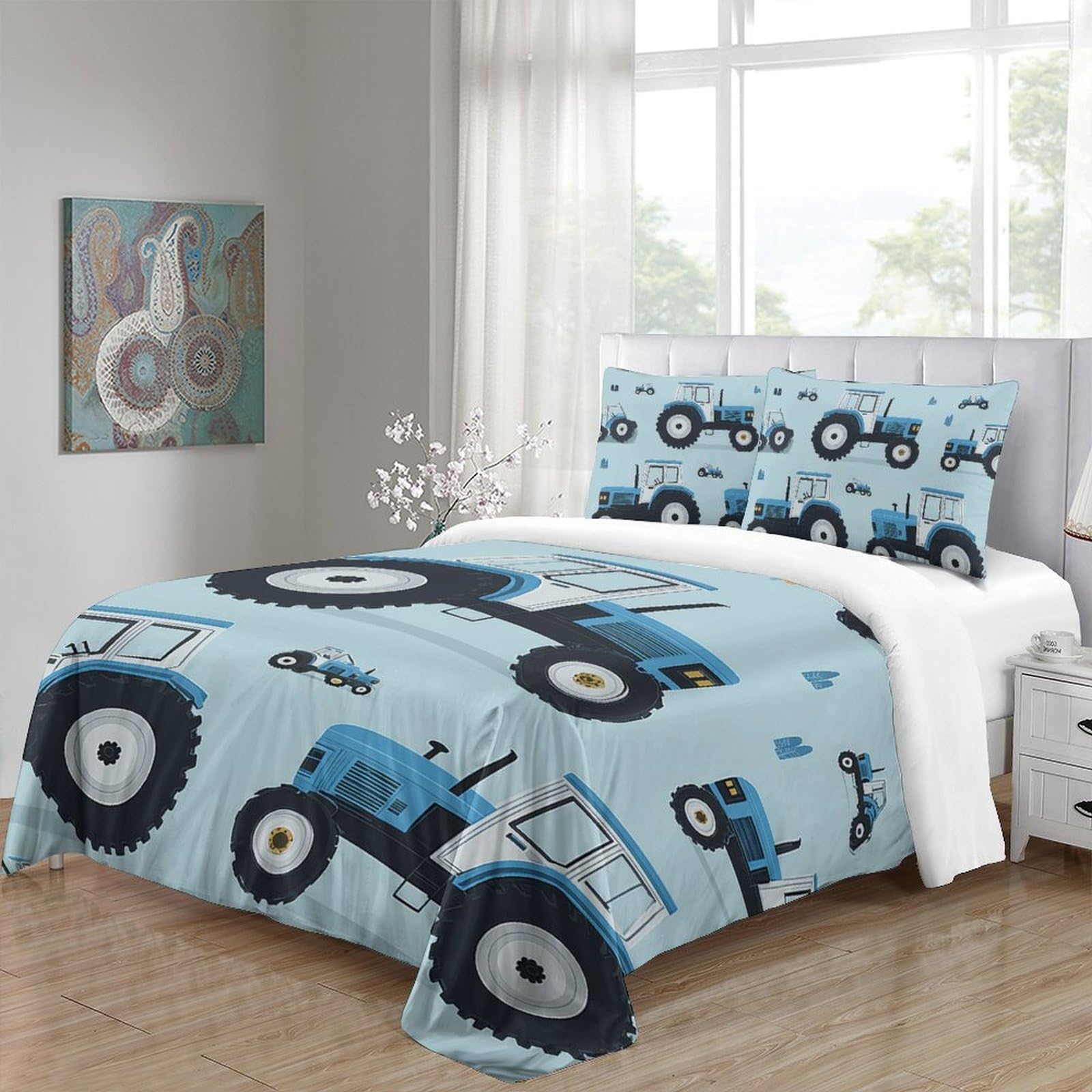 Kinder Traktor Bettwäsche Set Mikrofaser Blau Design