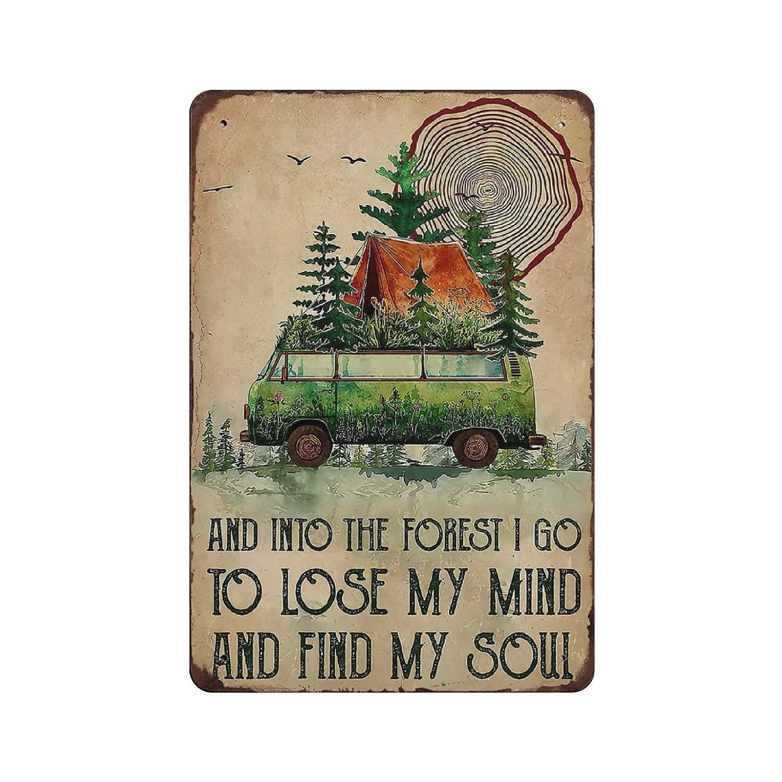Targa in metallo vintage con farfalla e insetto, decorazione da parete in latta con scritta in inglese Into The Forest I go to Lose My Mind and Free My Soul, 20,3 x
