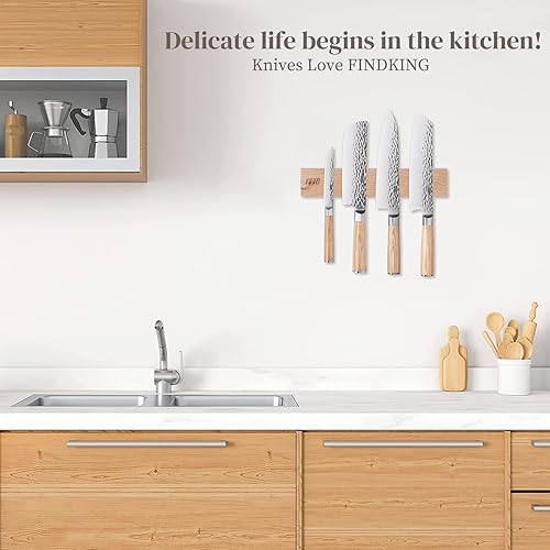 Miniatura 5 de FINDKING Tira magnética de madera para cuchillos, soporte magnético para utensilios de pared, refrigerador, estante de madera para cuchillos de