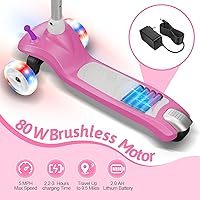 Vista 4 de Kids Electric Scooter for Ages 3-8 – 3-Wheel LED Light-Up Wheels, Adjustable Height, Lean-to-Steer Design, Max 110 lbs – Safe & Fun Ride for