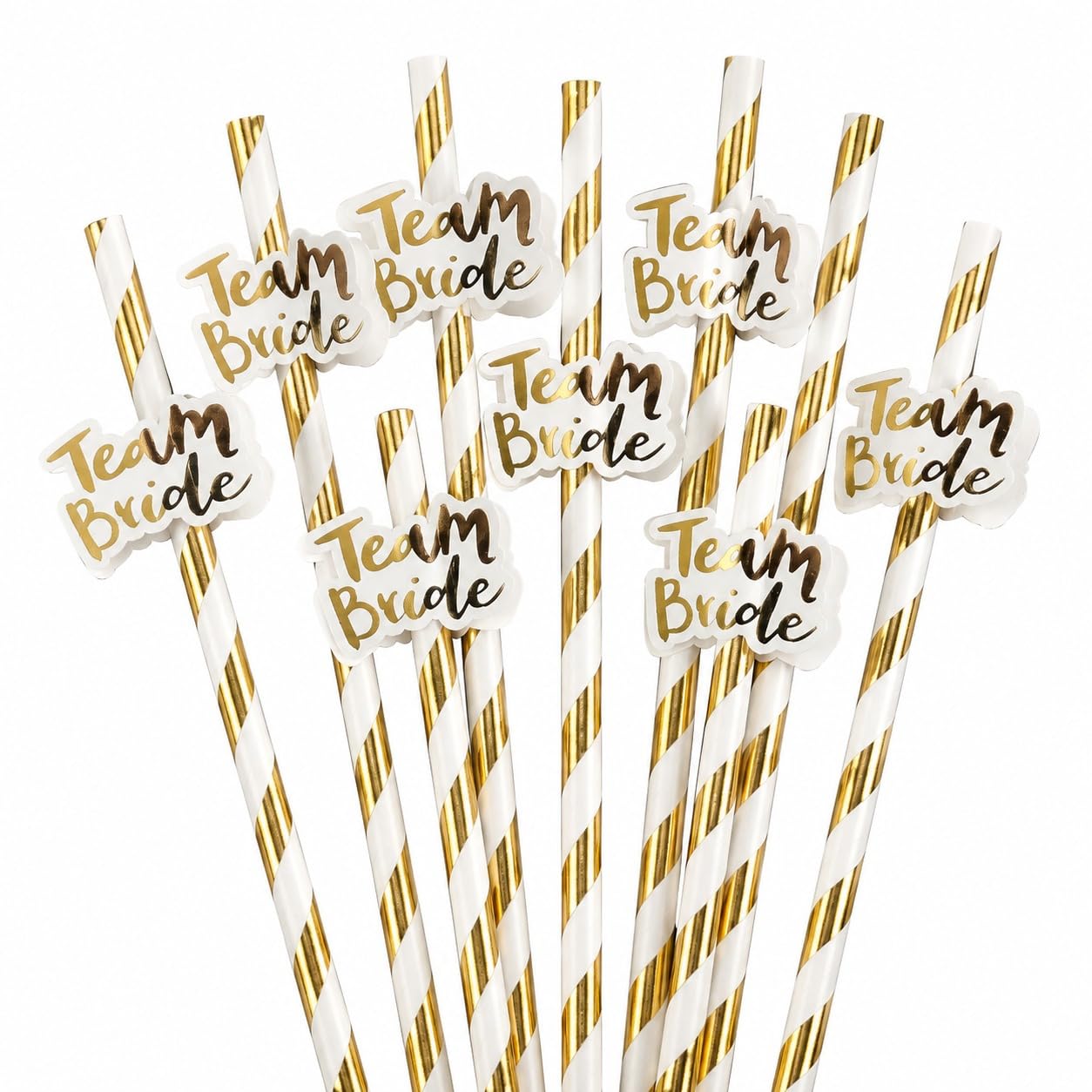 Wanna Party Team Bride Straws Set of 10 | White & Gold Paper Party Straws with Team Bride Tags | Bachelorette Party Decorations, Bridal Shower Accessories, Hen Party Drink Straws-image-34