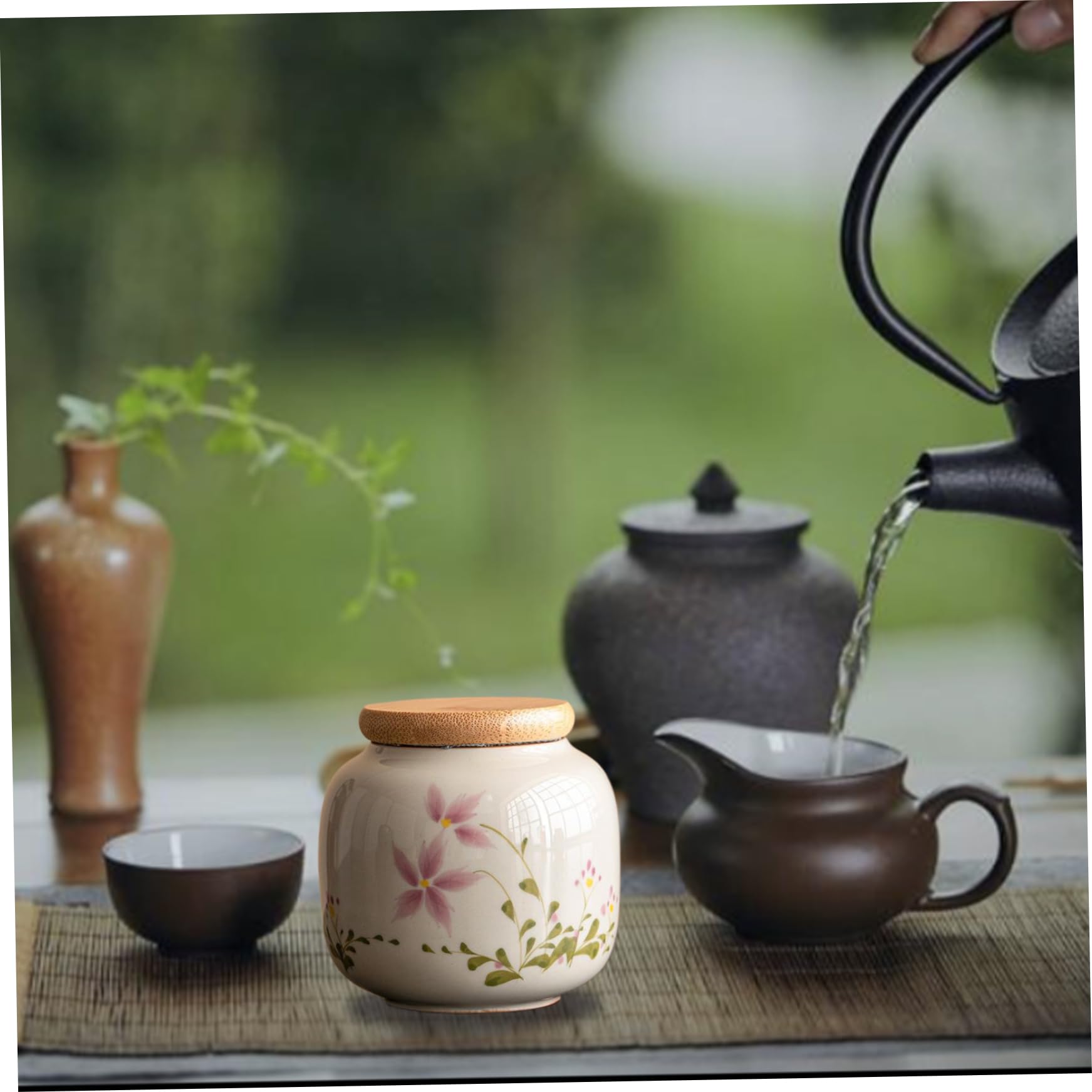 Pequeñas urnas para Cenizas humanas Remo Memorial 3x2 Cerámica Floral Urna con Tapa de bambú Dampproof, también Ideal como Bote de té
