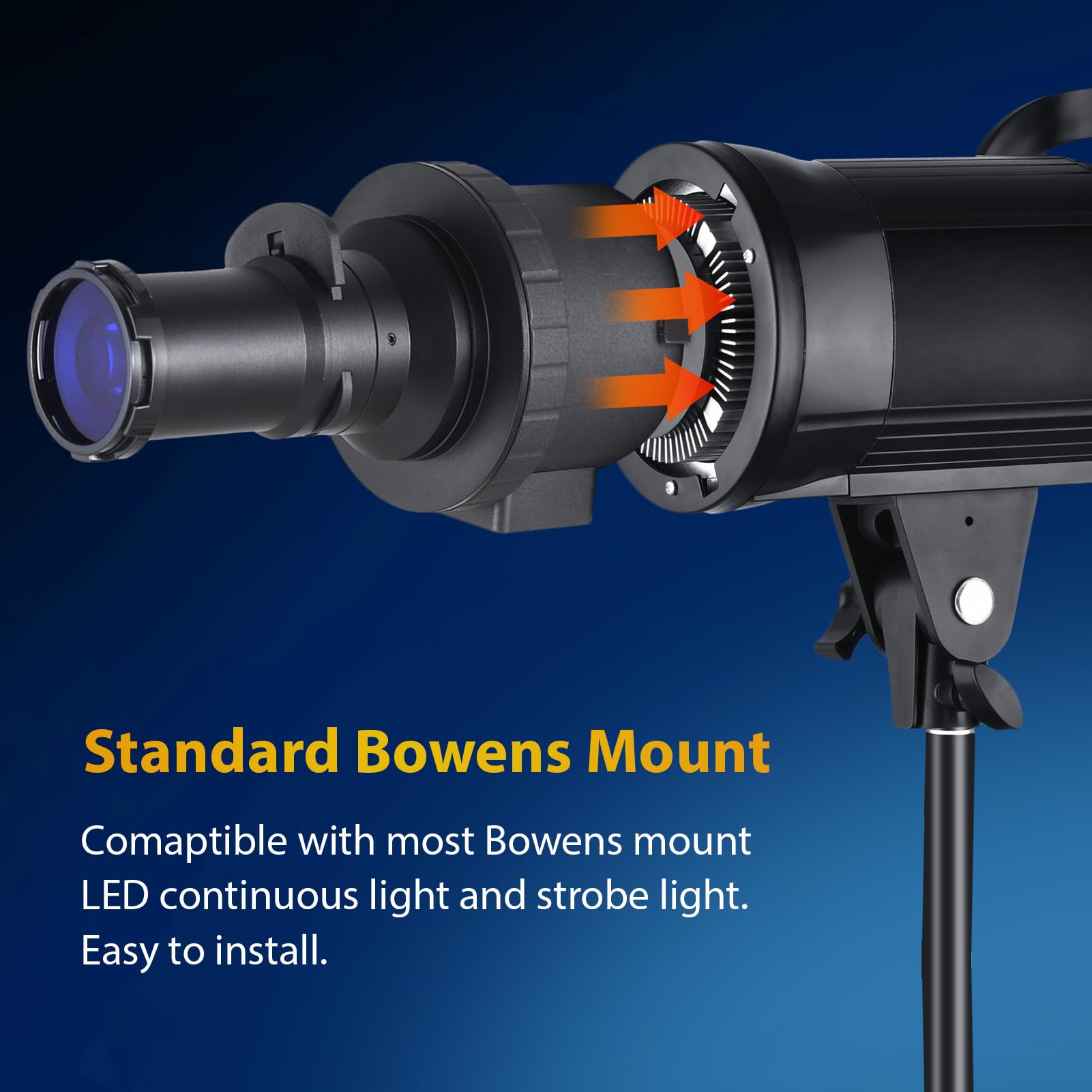 Andoer Snoot cónico óptico con soporte Bowens para fotografía, flash de proyector, snoot de modelado, accesorios de iluminación con 5 filtros de color, 10 tarjetas gráficas
