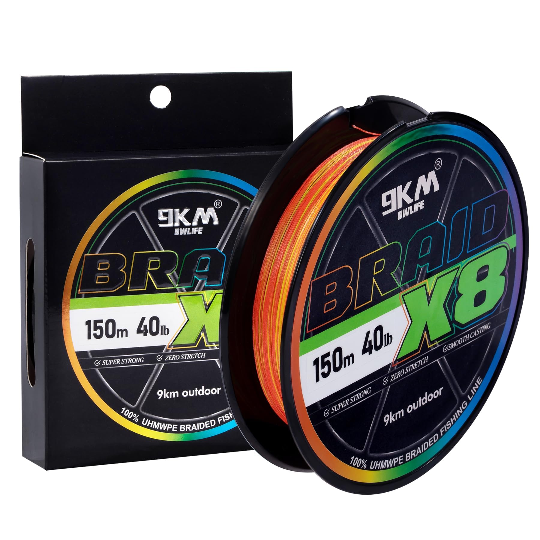 9KM DWLIFE Braided Fishing Line 8LB-120LB Dyneema Fishing Line, Zero Stretch &amp; Anti-Bite Coating for Freshwater/Saltwater Fishing 4/8 Strands