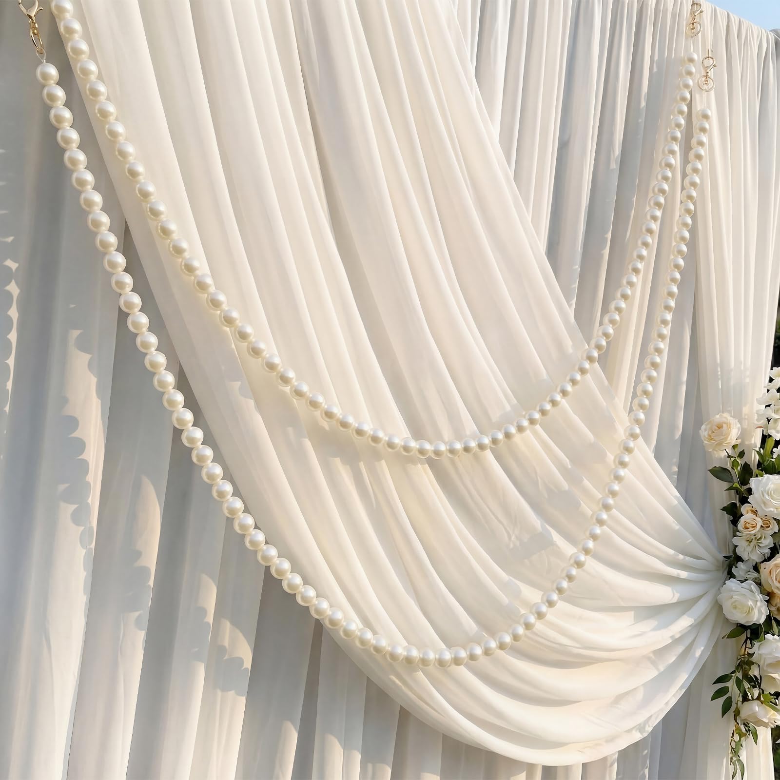 Photo 1 of Canlierr 2 Pcs 5.6ft Wedding Giant Pearl Garland Decorations 25mm Large Faux Bead Garland with Hook for Ceremony Photo Booth Outdoor Proposal Scene Garden Beach Party Decor (Ivory White, Simple)