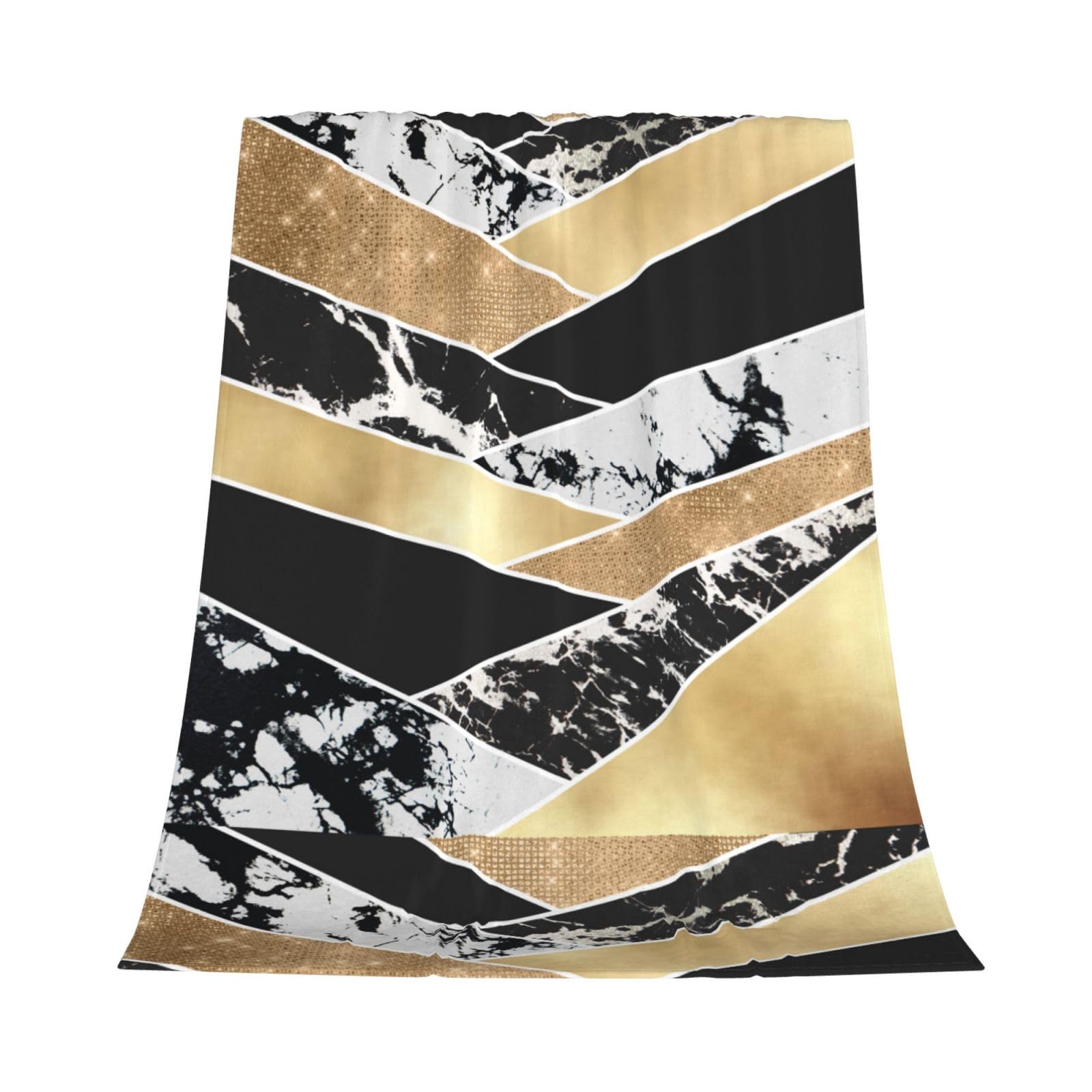 Moderne geometrische Kunst aus Gold, Schwarz und Weiß mit Glitzer Kuscheldecke, warme Flanell-Fleece-Plüsch-Überwurfdecke als Bettdecke/Bettlaken, 152 x 203 cm